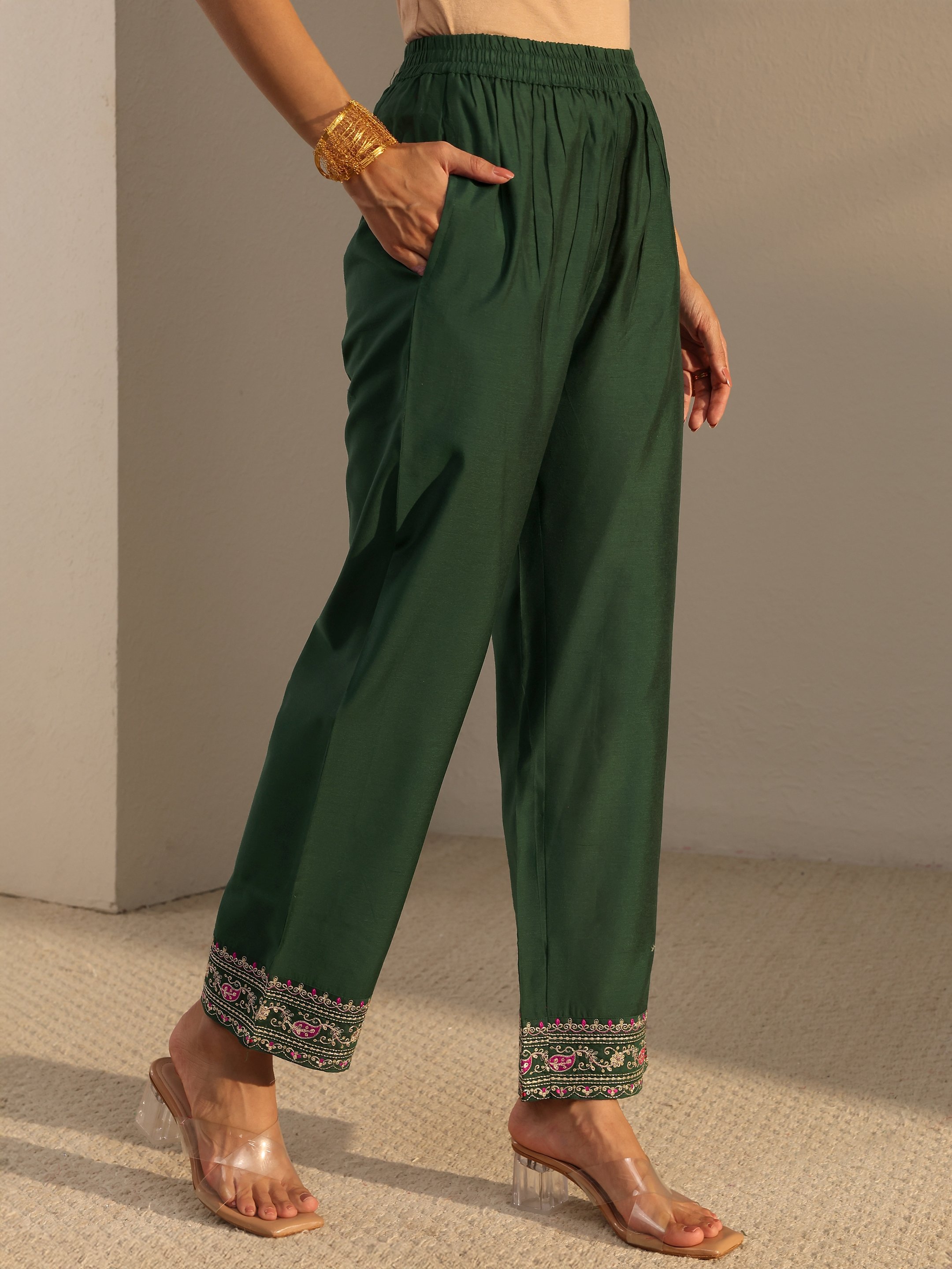 Emerald Green Embroidered Anarkali Kurta Set with Dupatta