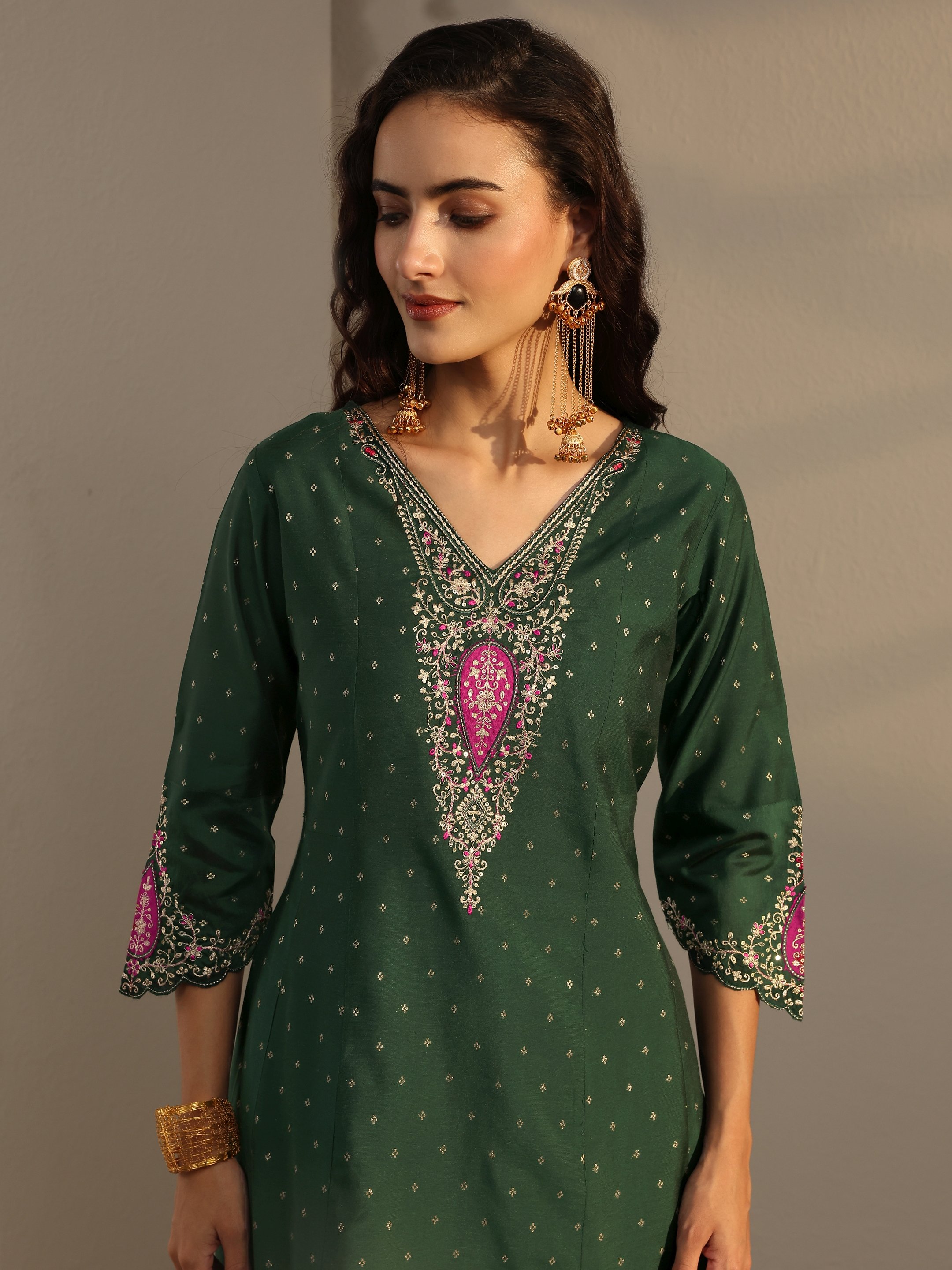 Emerald Green Embroidered Anarkali Kurta Set with Dupatta