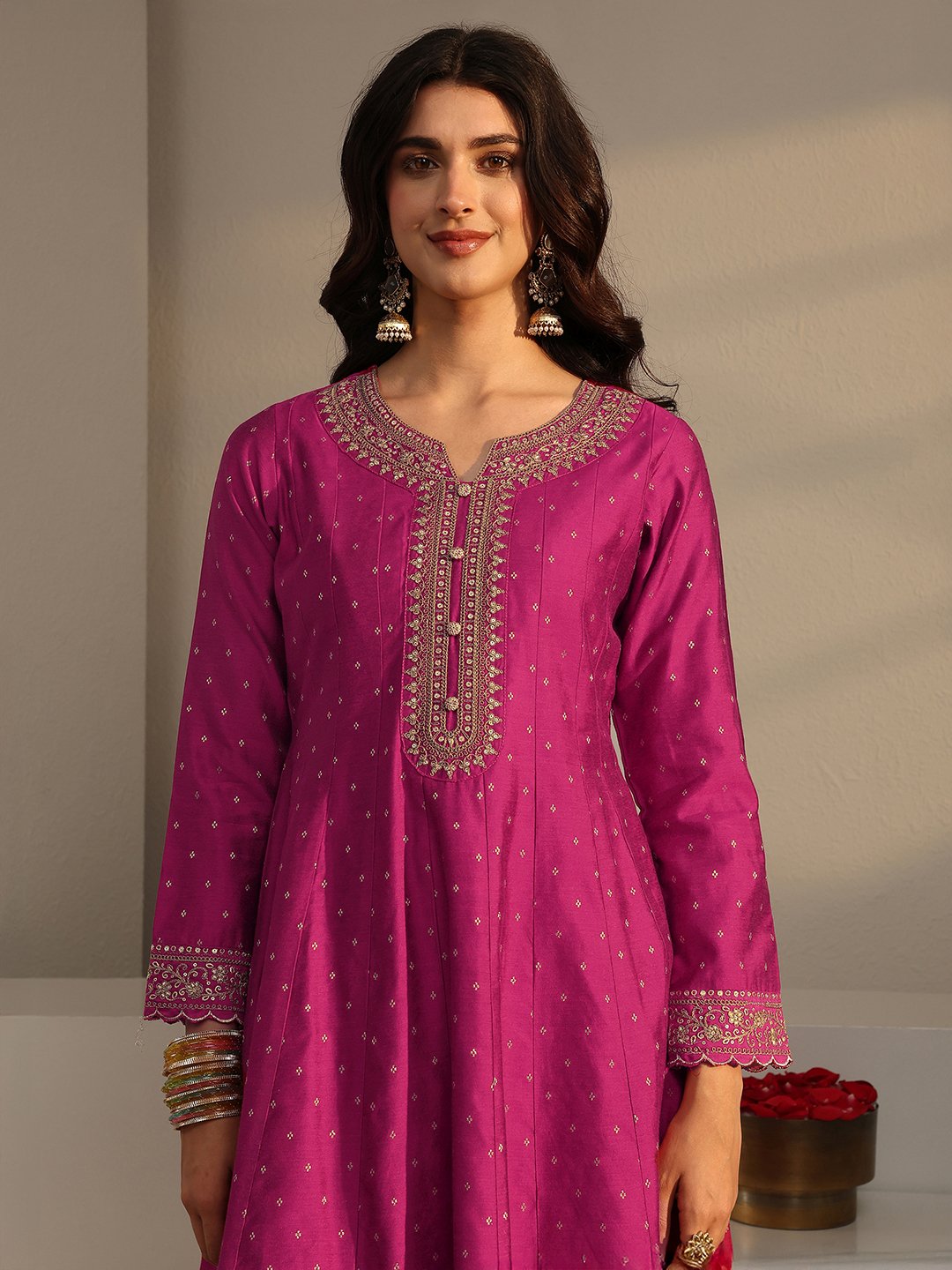 Pink Embroidered Anarkali Kurta Set with Dupatta