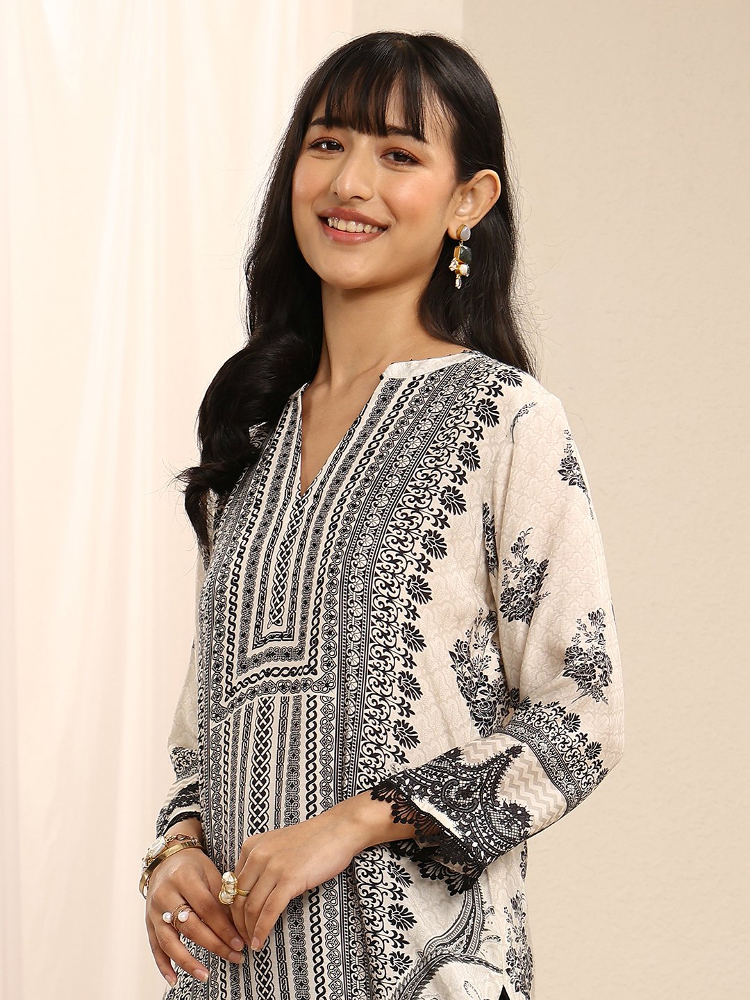 White Muslin Printed Kurta Set with Trousers
