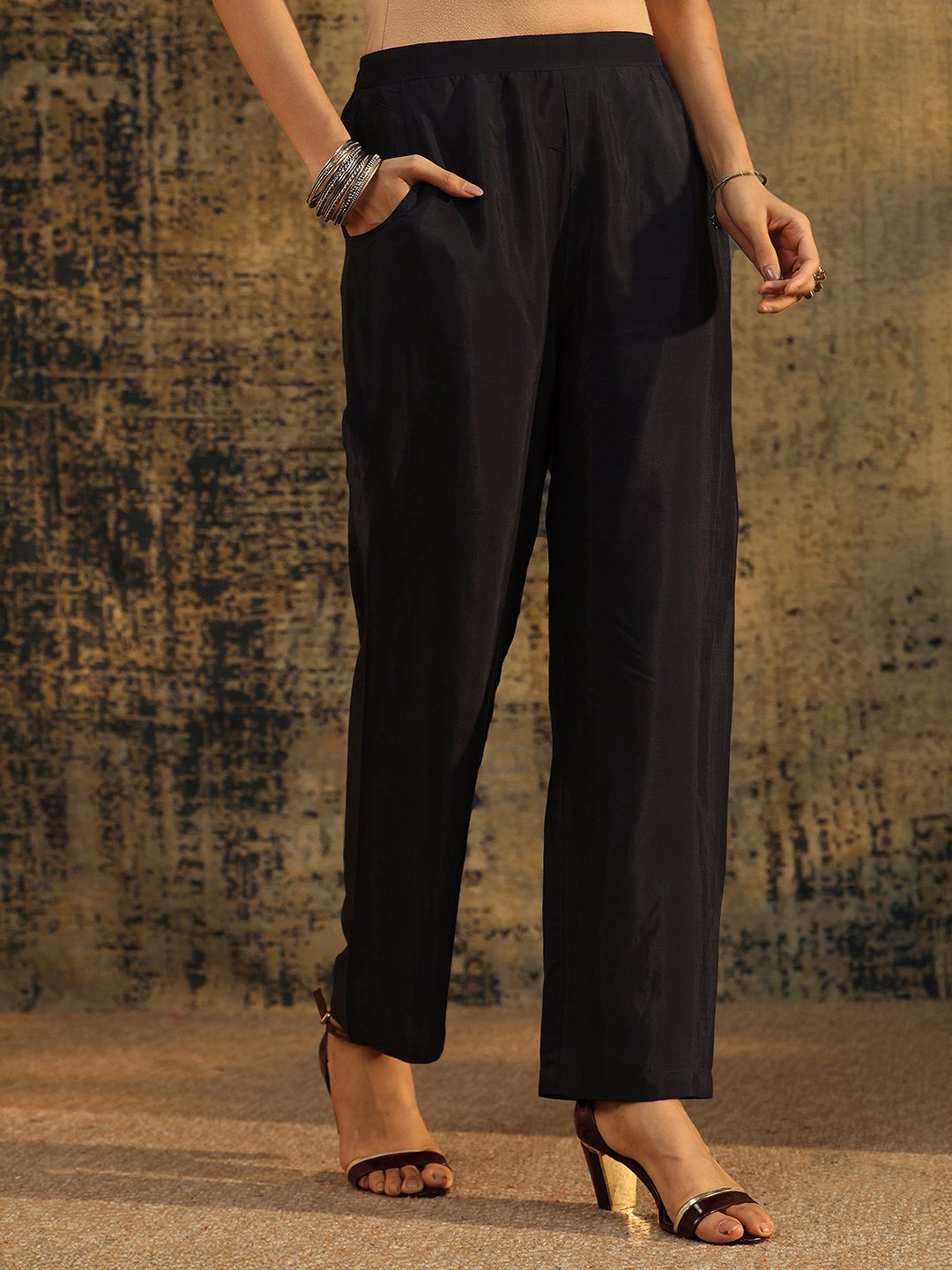 Navy Blue Printed Silk Blend Kurta Set with Dupatta
