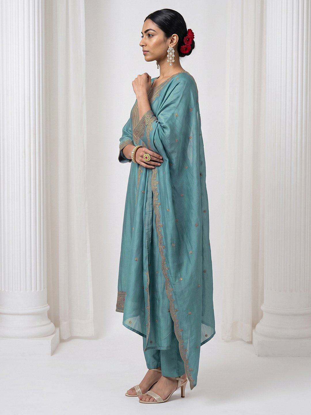 Blue Embroidered Kurta Set with Dupatta