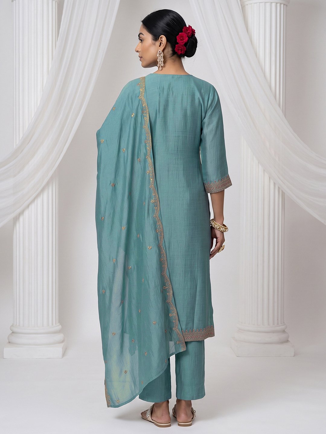 Blue Embroidered Kurta Set with Dupatta