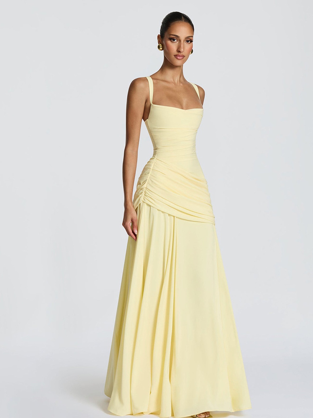Pale Yellow A-Line Maxi Dress with Strappy Neckline