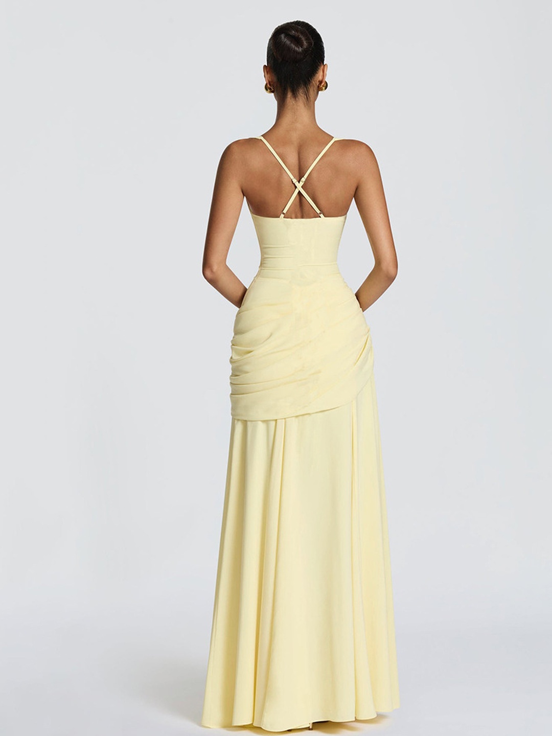 Pale Yellow A-Line Maxi Dress with Strappy Neckline