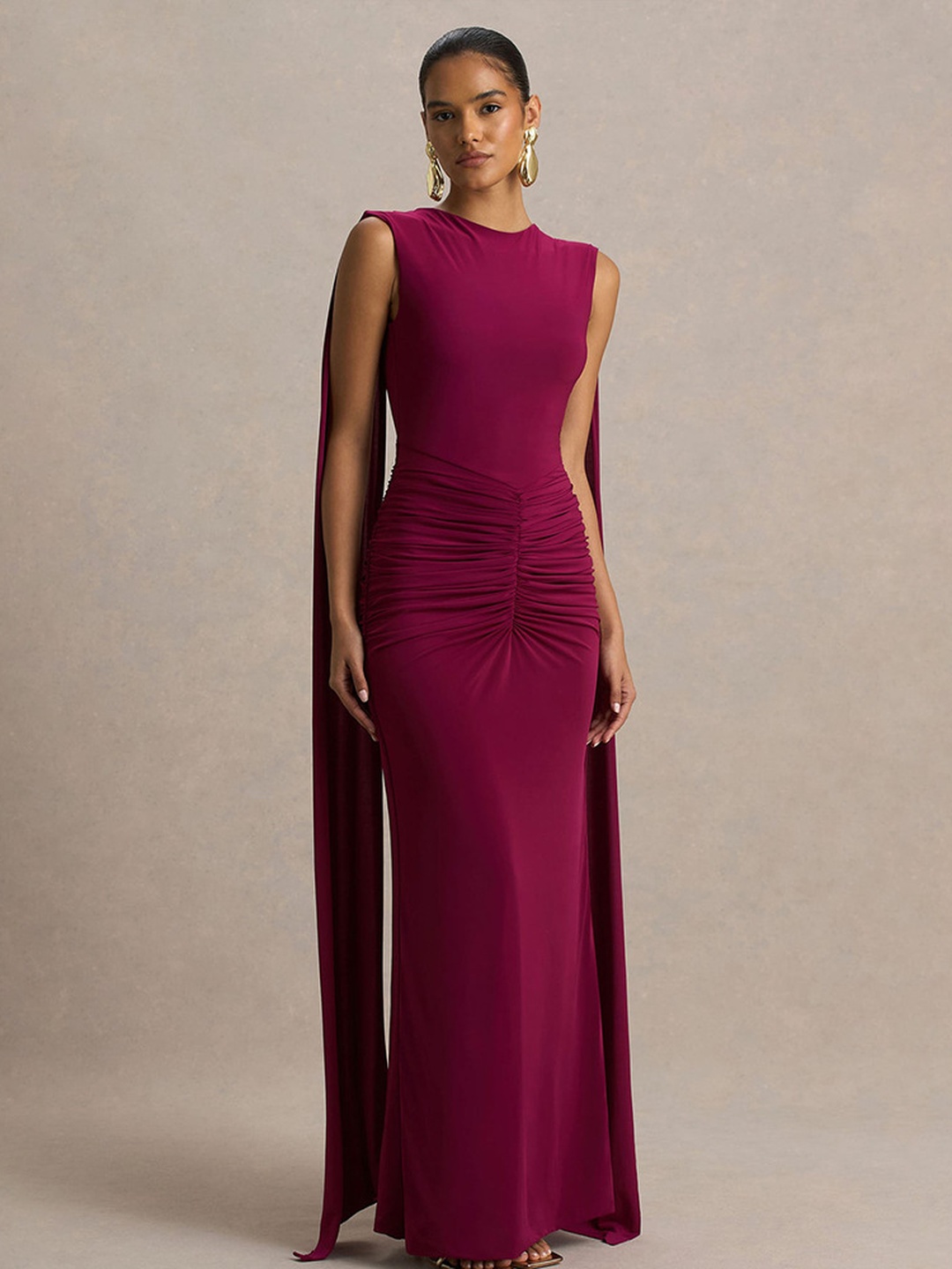Grey Maxi Cape Gown - Sleeveless Evening Dress