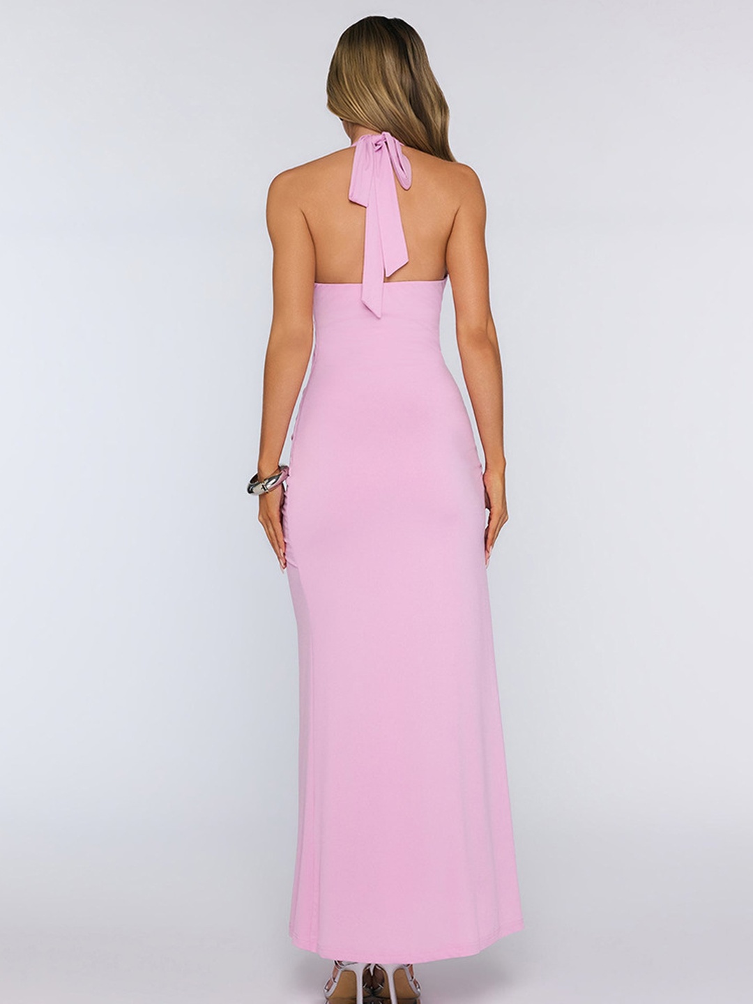 Light Pink Halter Bodycon Maxi Dress Sleeveless