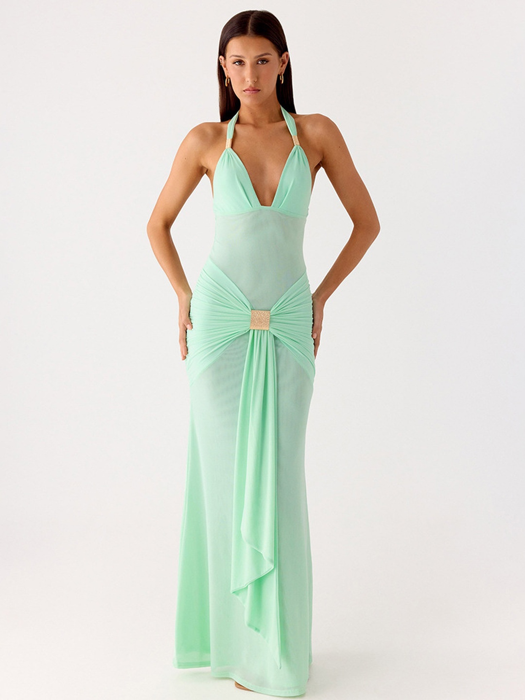 Mint Green Halter Mermaid Maxi Dress