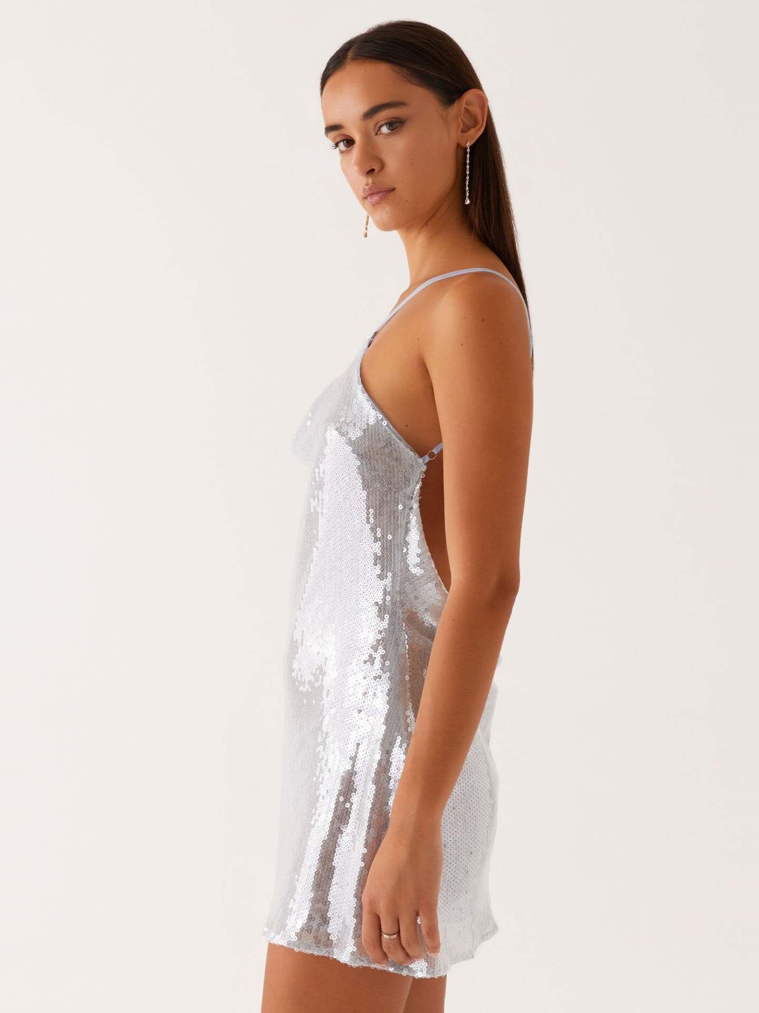Silver Sequin Mini Slip Dress