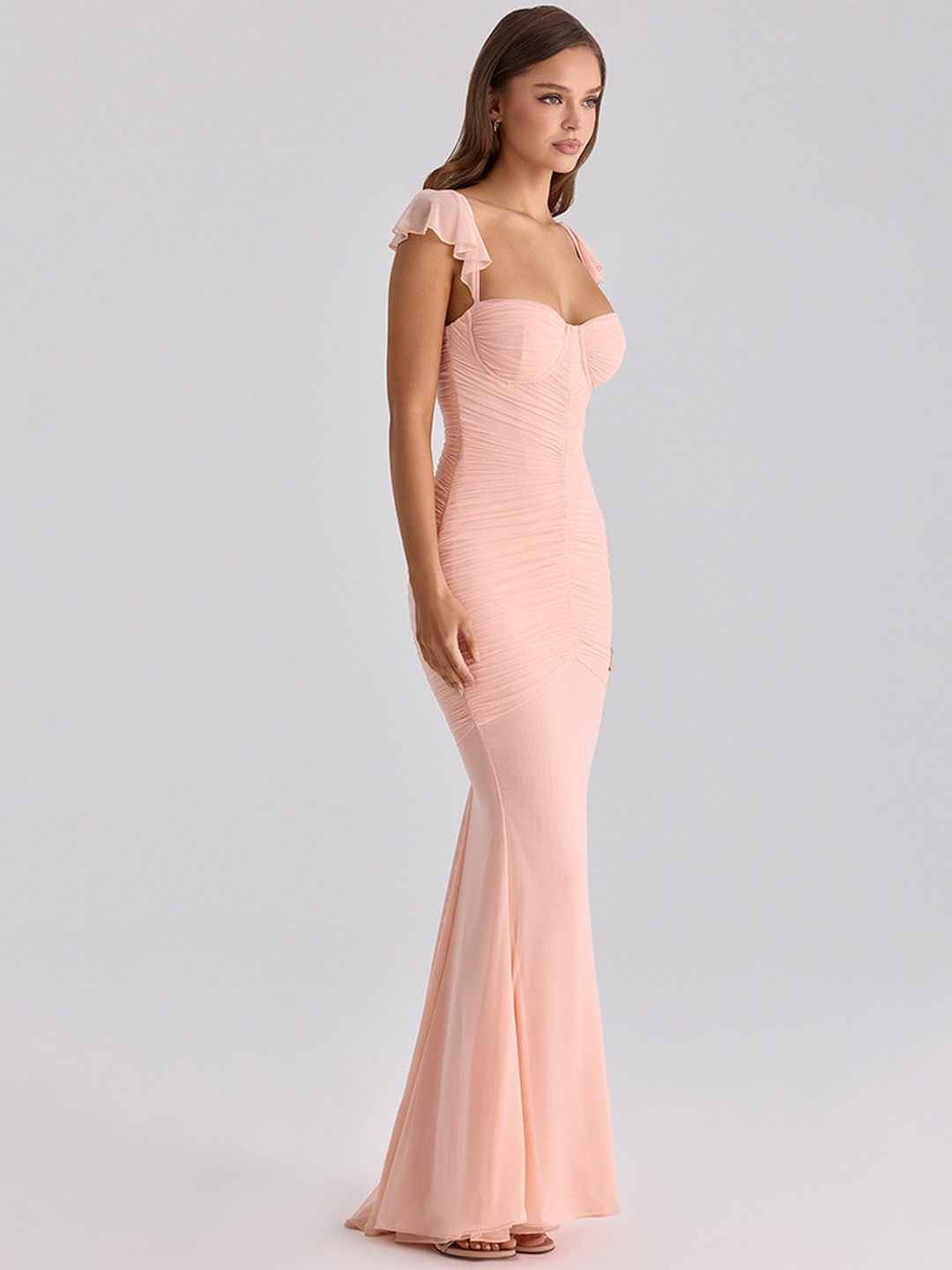 Light Pink Mermaid Maxi Dress with Flutter Sleeves