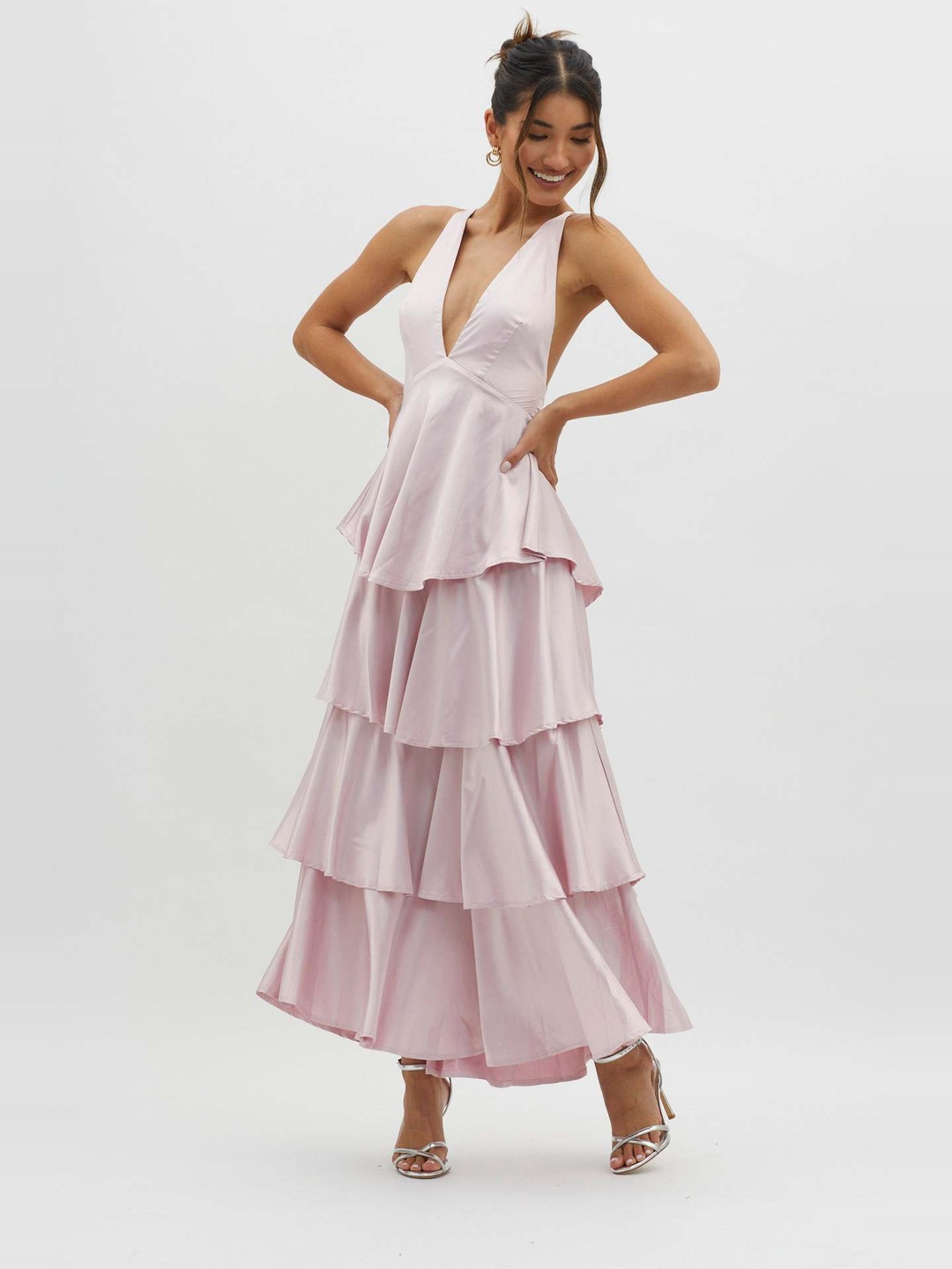 Light Pink Sleeveless Tiered Maxi Dress