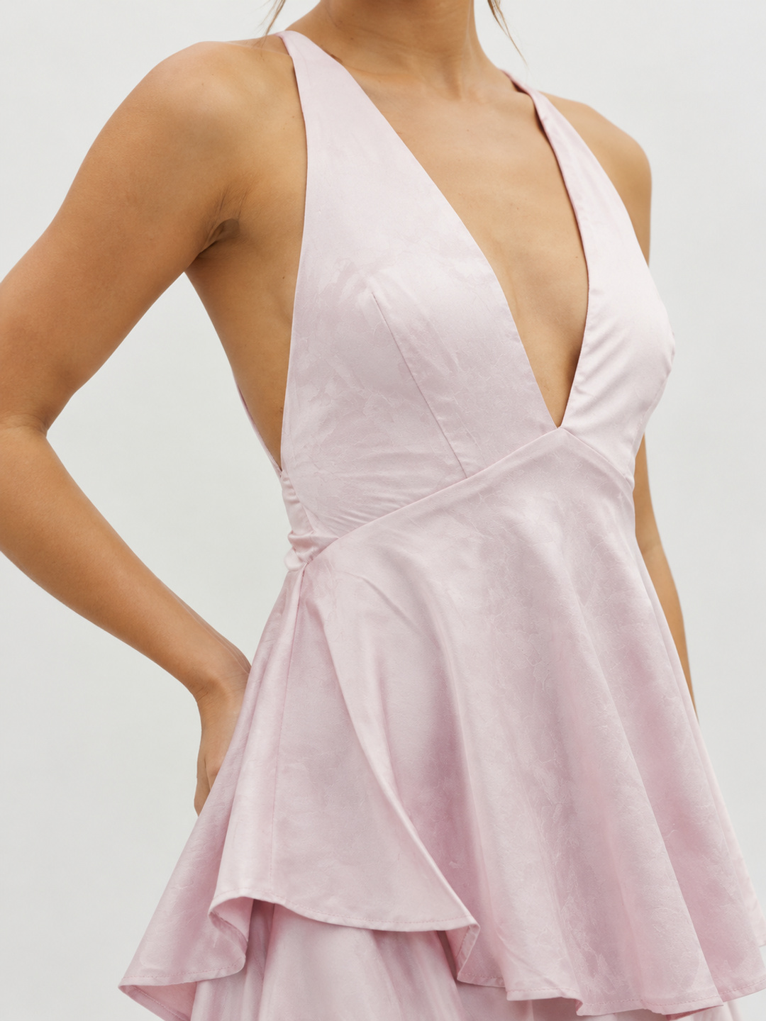Light Pink Sleeveless Tiered Maxi Dress