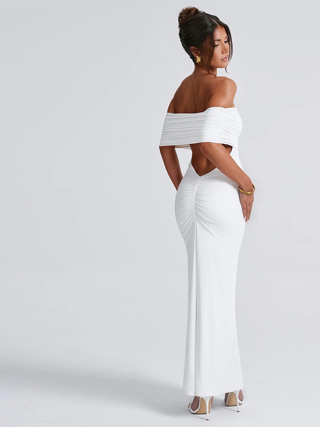 White Off-Shoulder Bodycon Maxi Dress