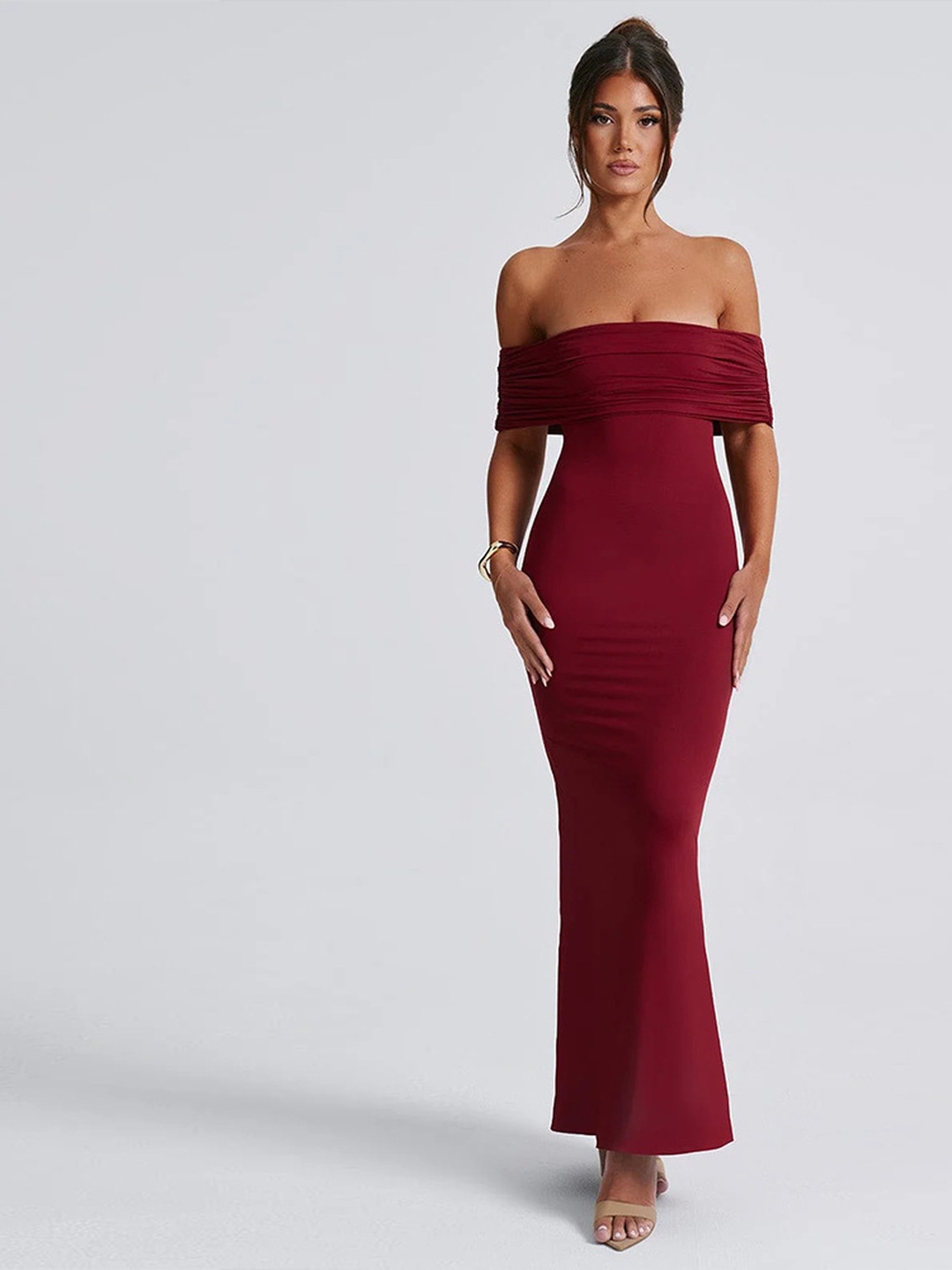 Burgundy Strapless Bodycon Maxi Dress