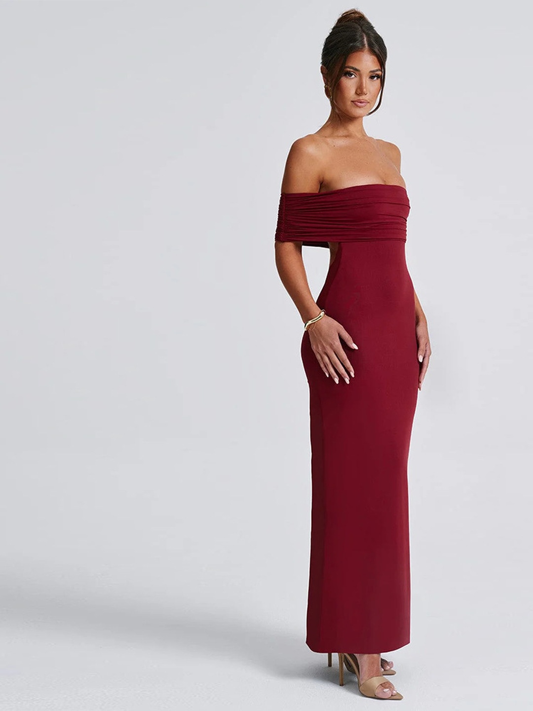 Burgundy Strapless Bodycon Maxi Dress