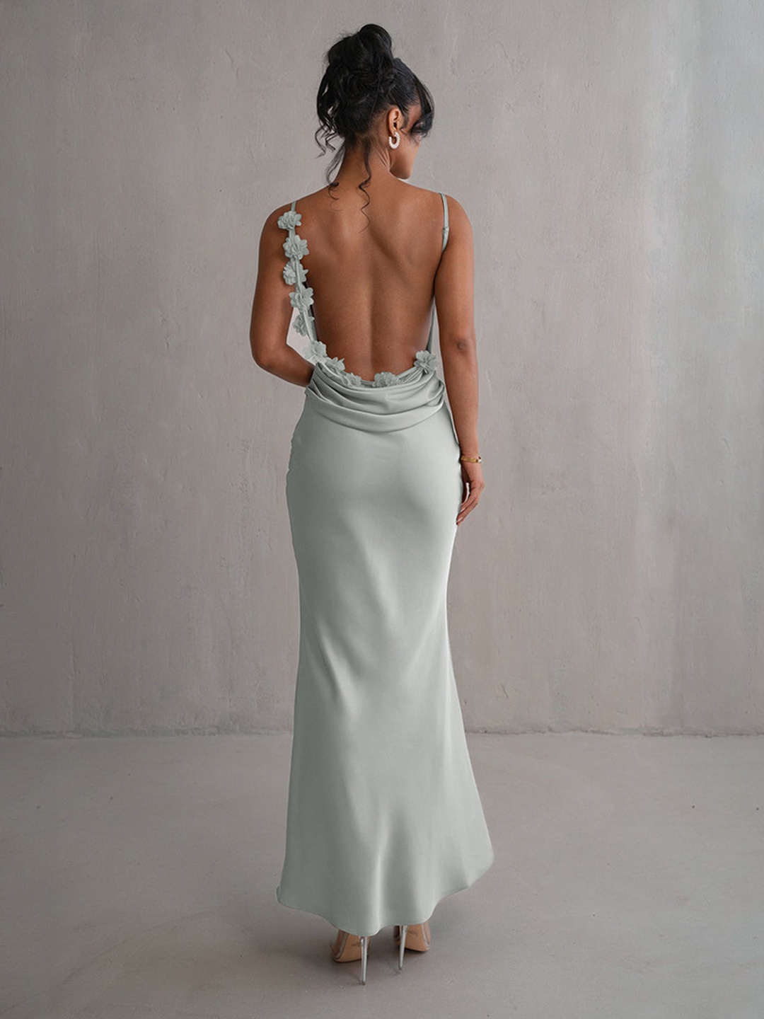 Sage Green Satin Maxi Slip Dress with Cowl Neck