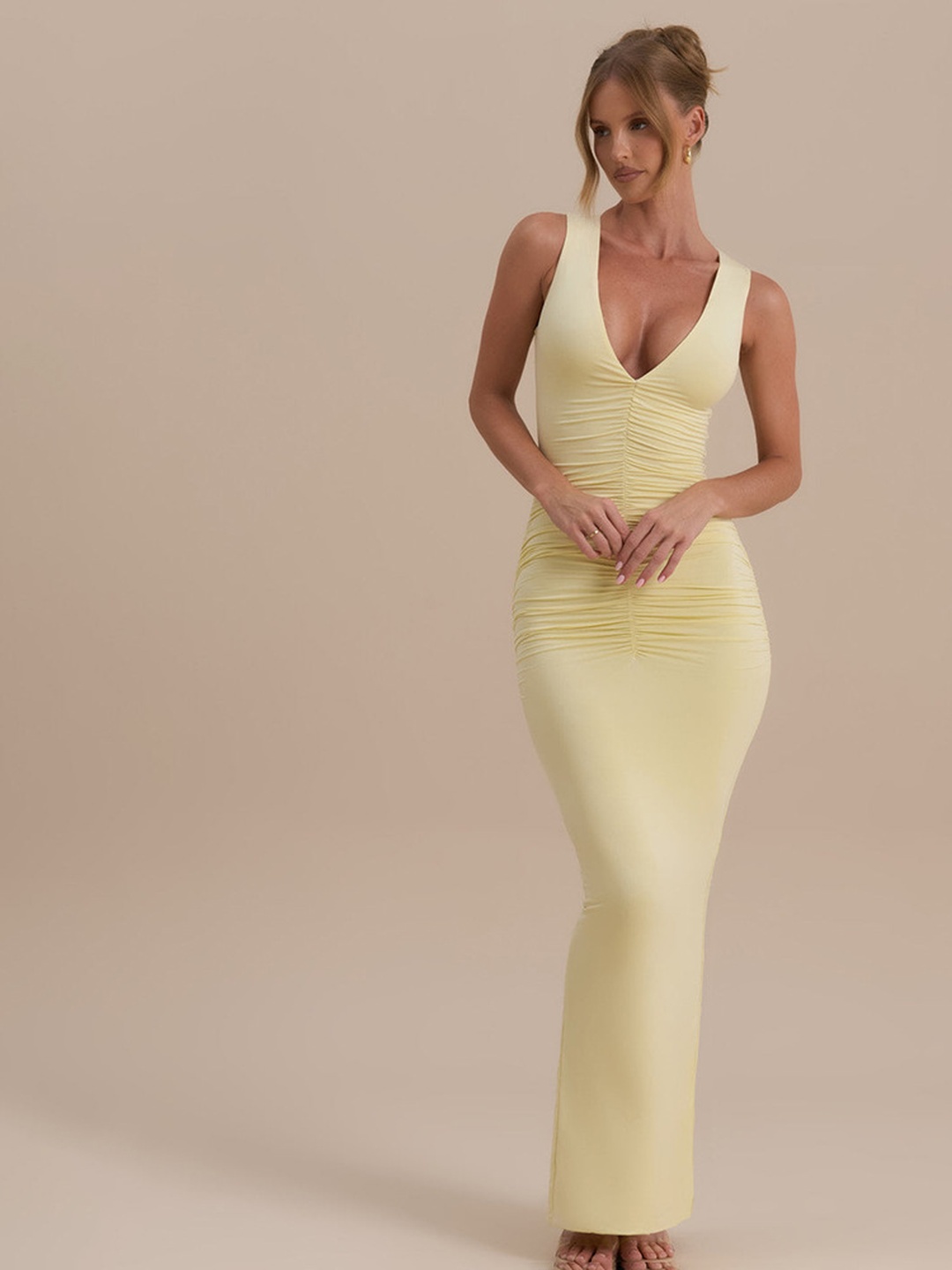 Yellow Sleeveless Bodycon Maxi Dress