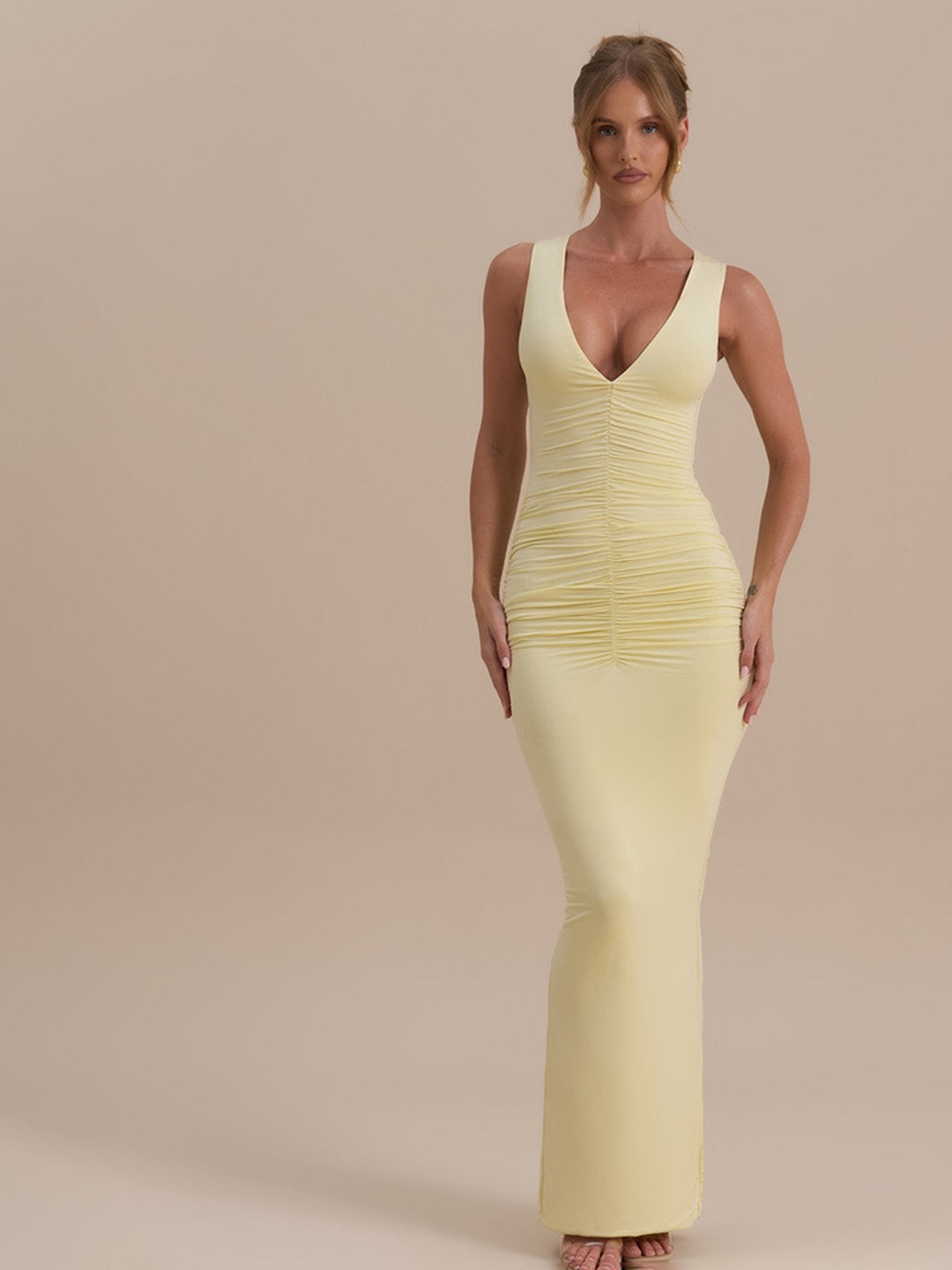 Yellow Sleeveless Bodycon Maxi Dress