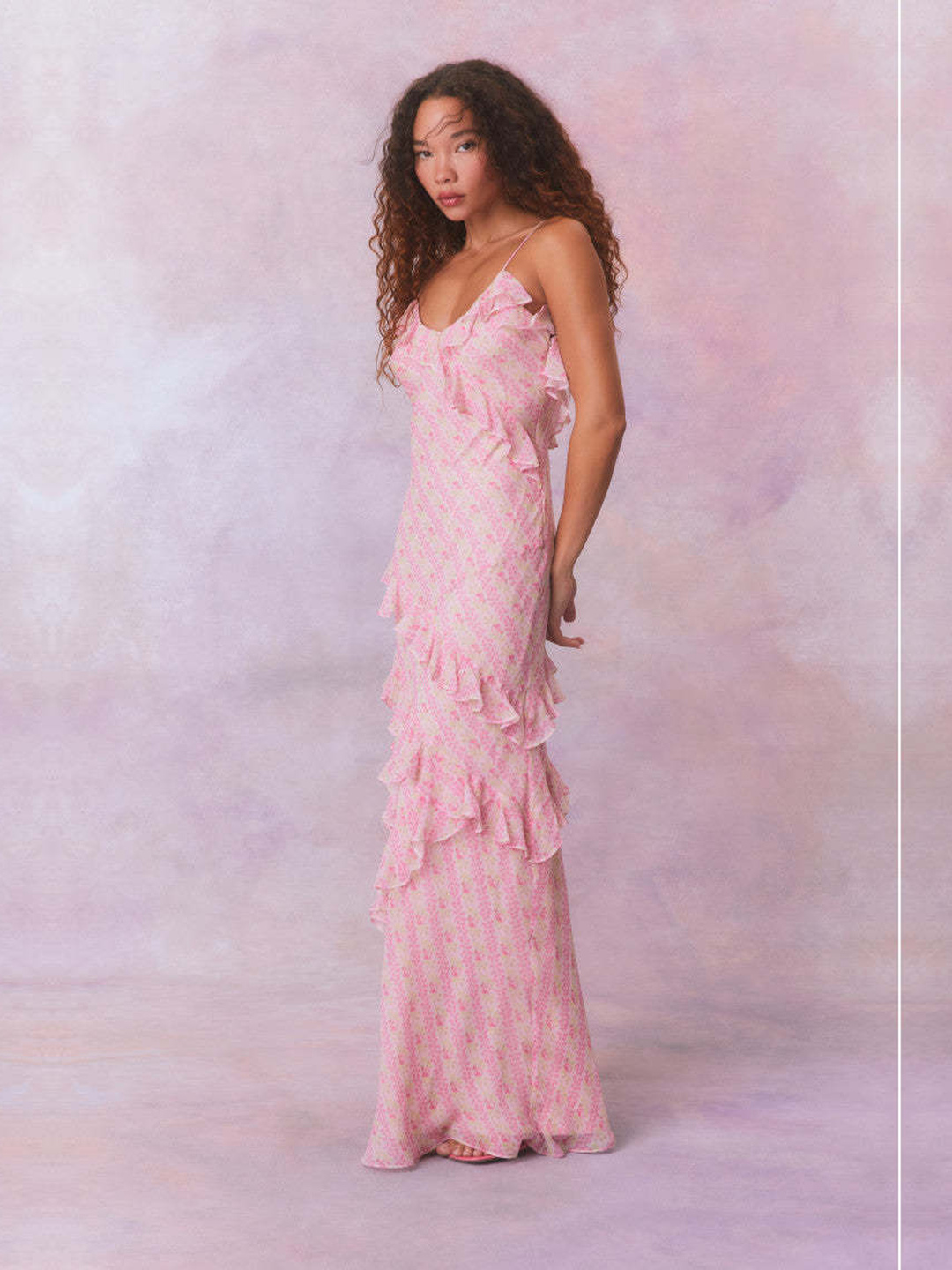 Pink Floral Strappy A-Line Maxi Dress