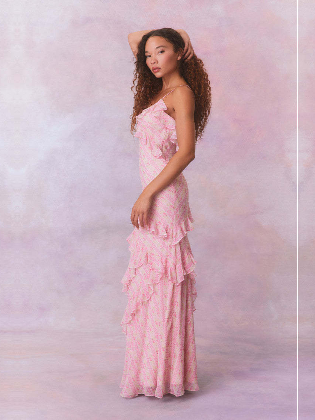 Pink Floral Strappy A-Line Maxi Dress