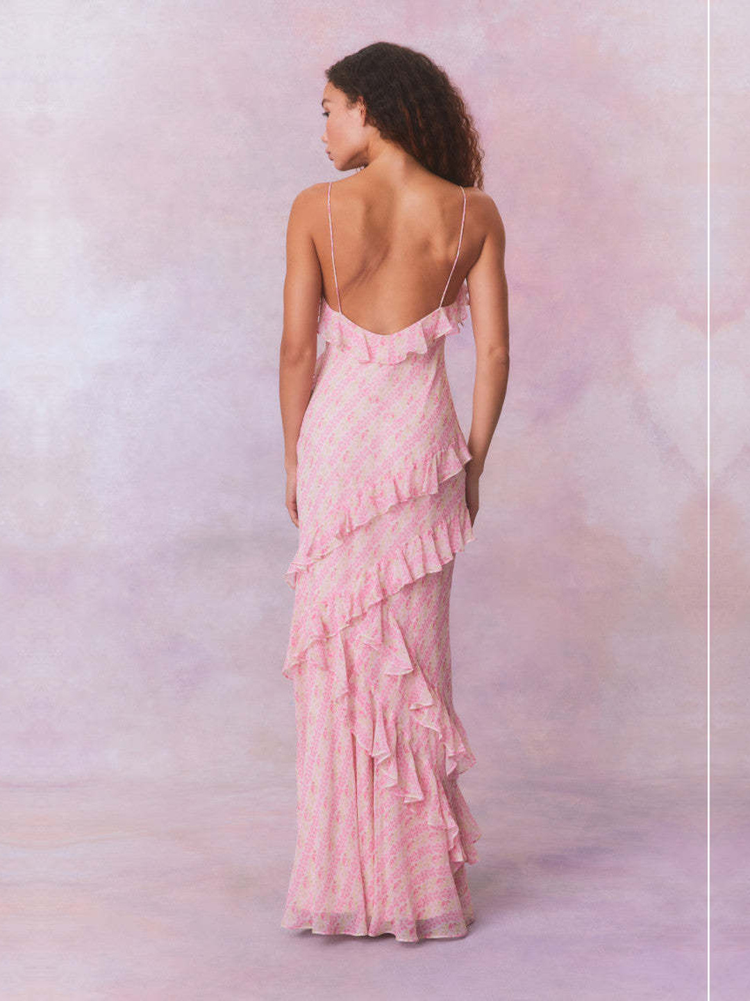 Pink Floral Strappy A-Line Maxi Dress