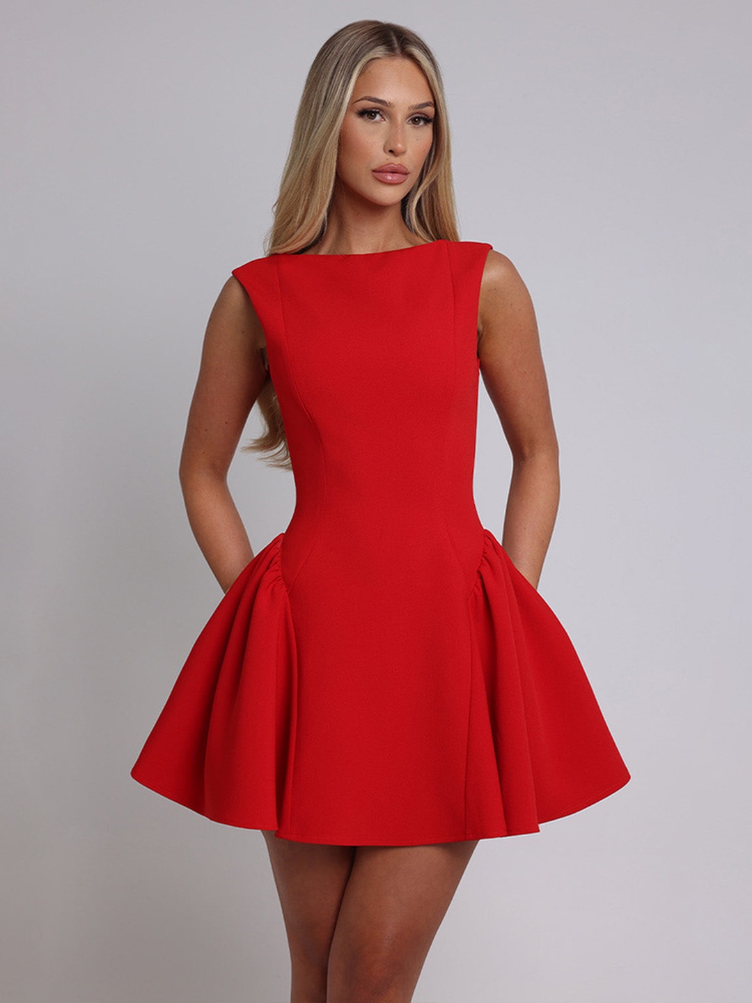 Red Sleeveless Skater Mini Dress