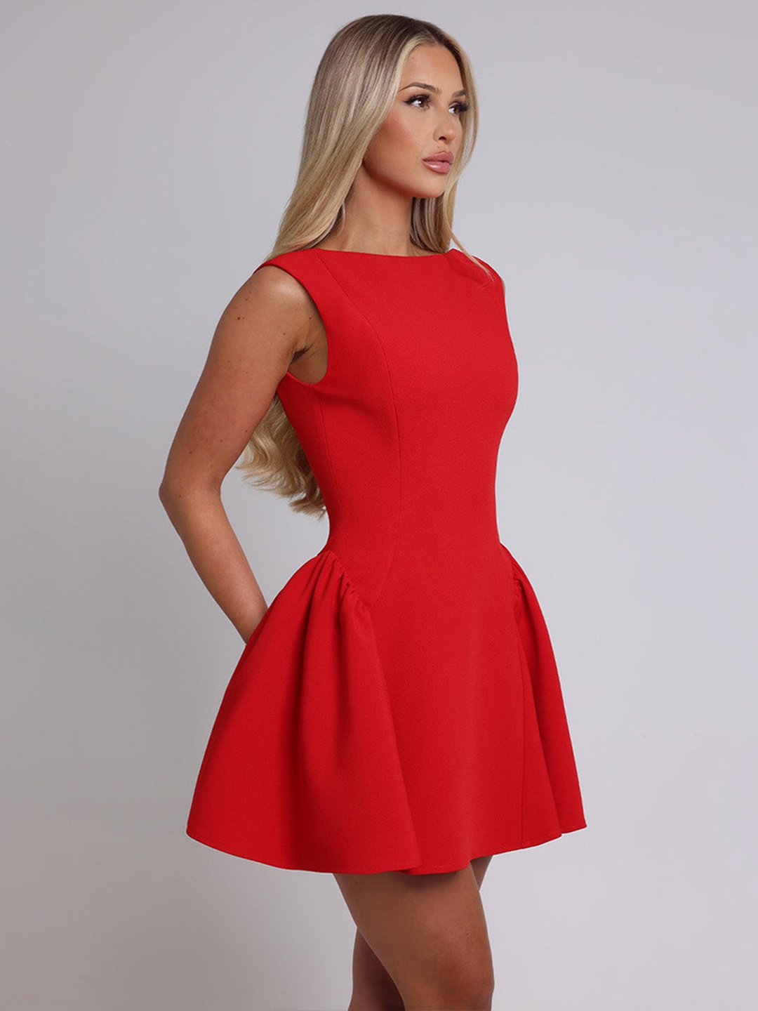 Red Sleeveless Skater Mini Dress