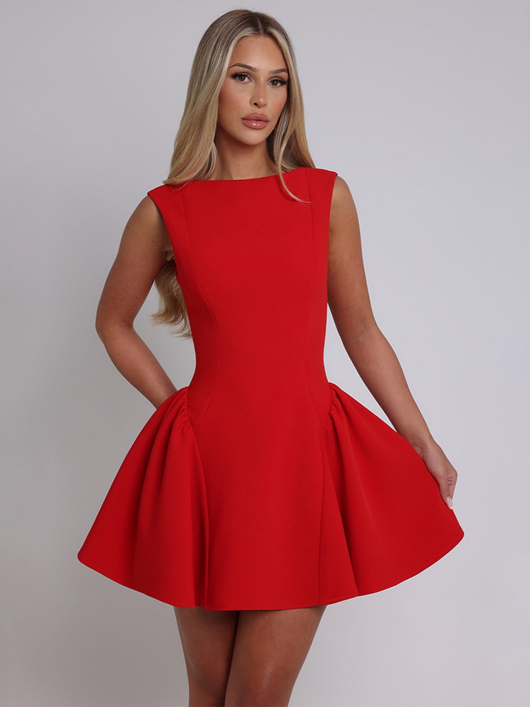 Red Sleeveless Skater Mini Dress