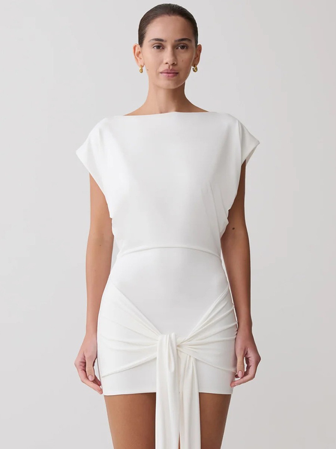 White Bodycon Mini Dress with Knot Detail