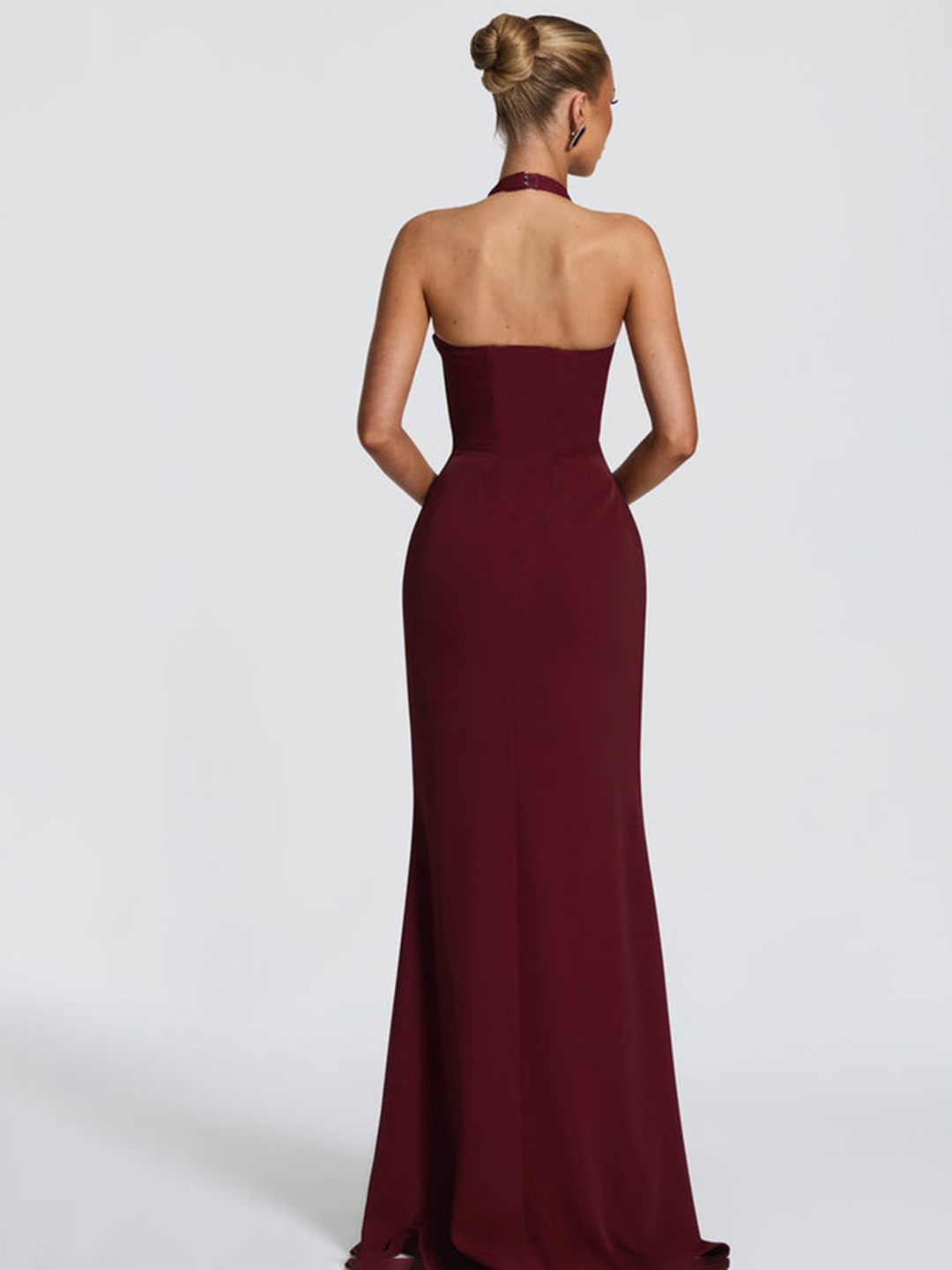 Burgundy Bodycon Maxi Dress with Halter Neck