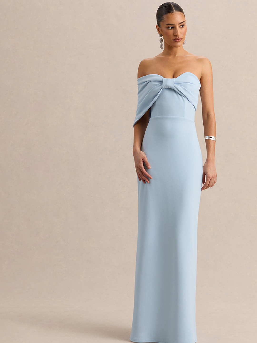 Light Blue Strapless Sheath Maxi Dress