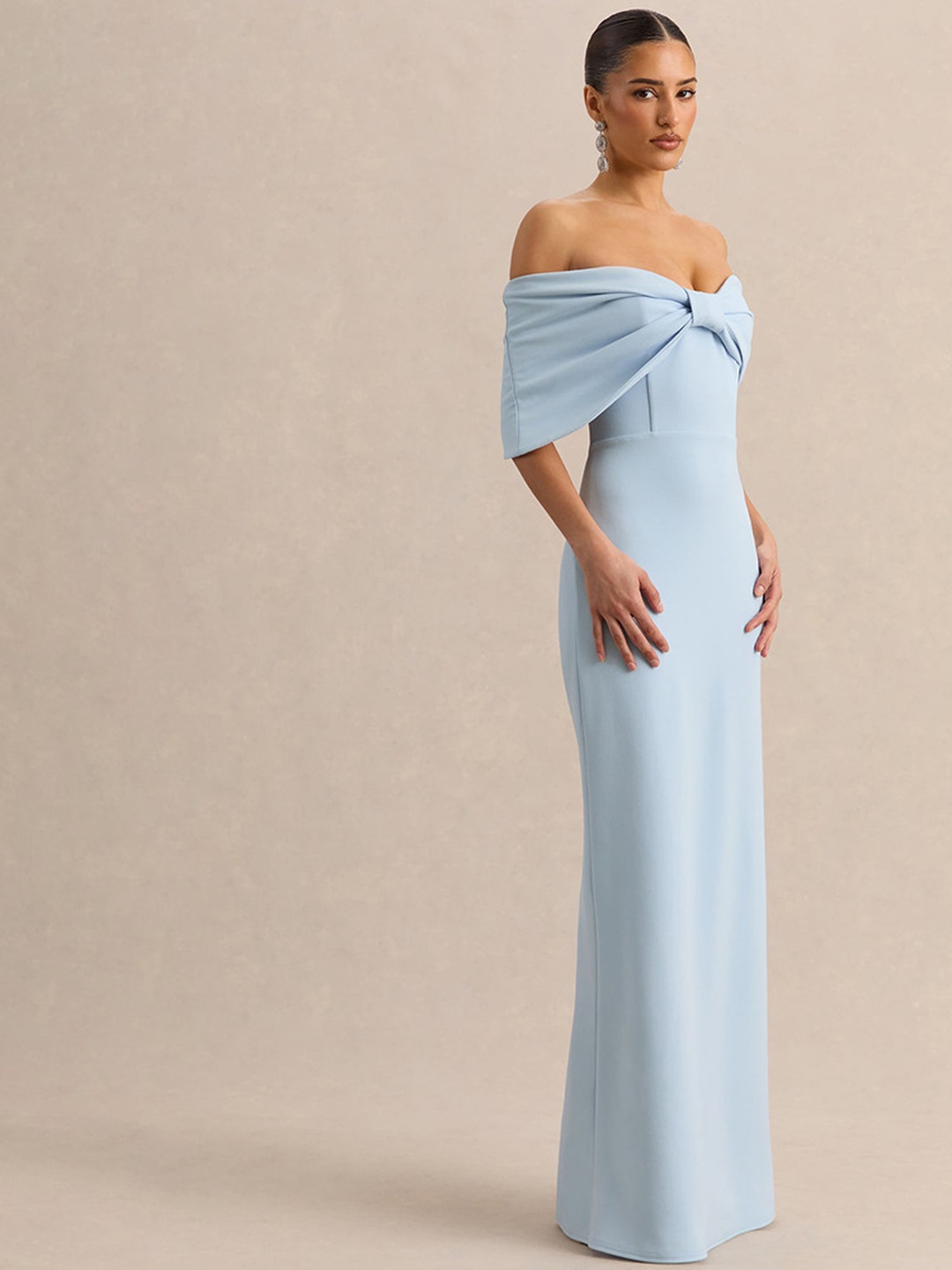 Light Blue Strapless Sheath Maxi Dress
