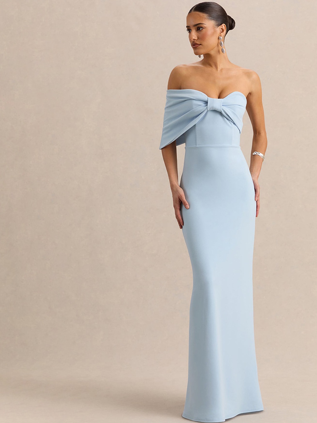 Light Blue Strapless Sheath Maxi Dress