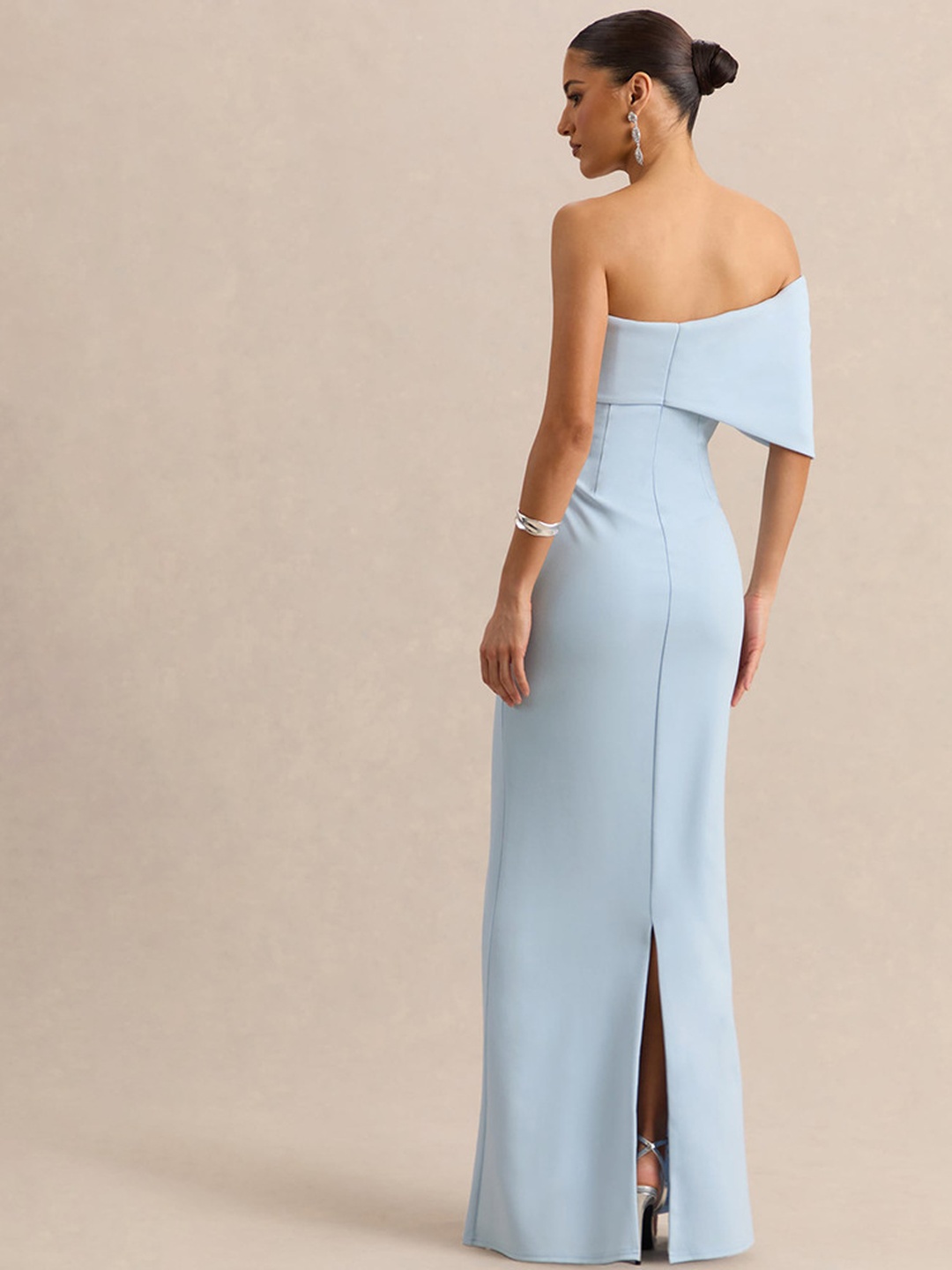 Light Blue Strapless Sheath Maxi Dress