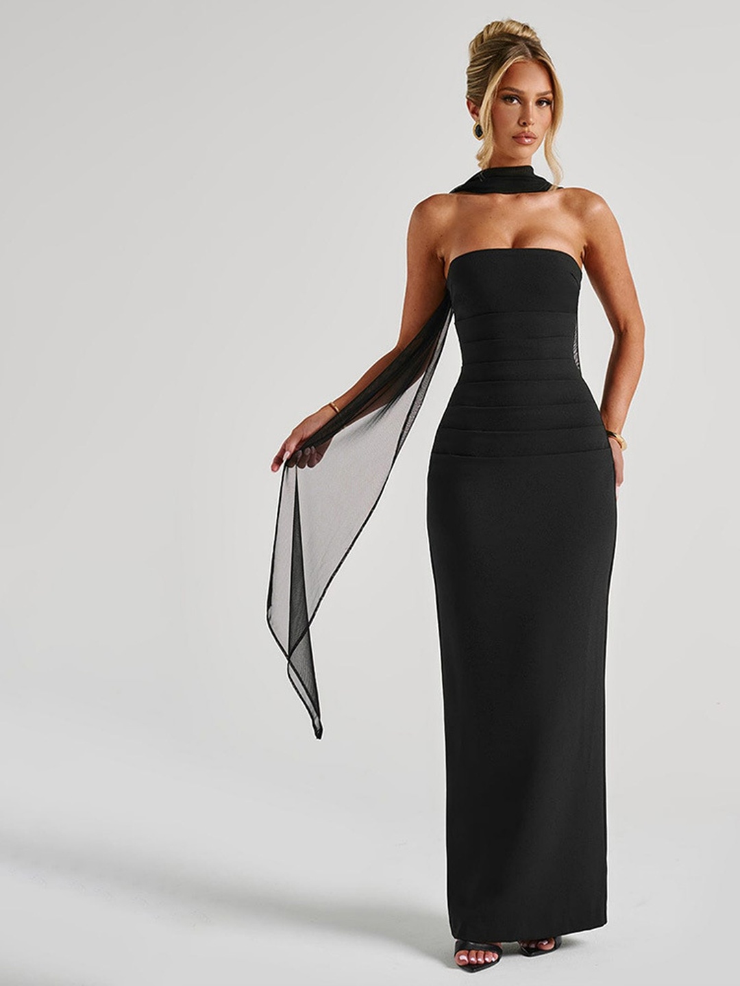 Black Strapless Bodycon Maxi Evening Dress