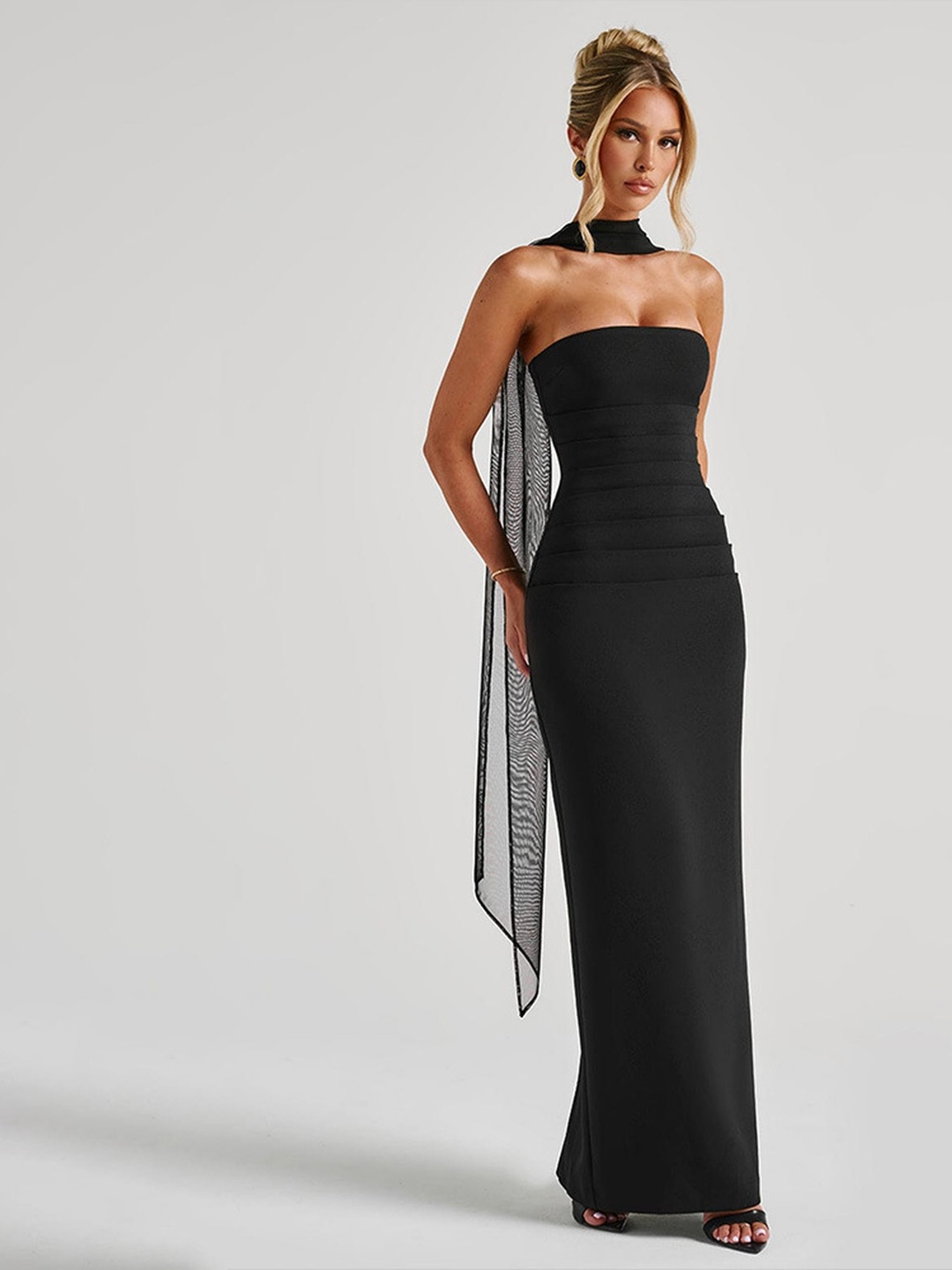 Black Strapless Bodycon Maxi Evening Dress