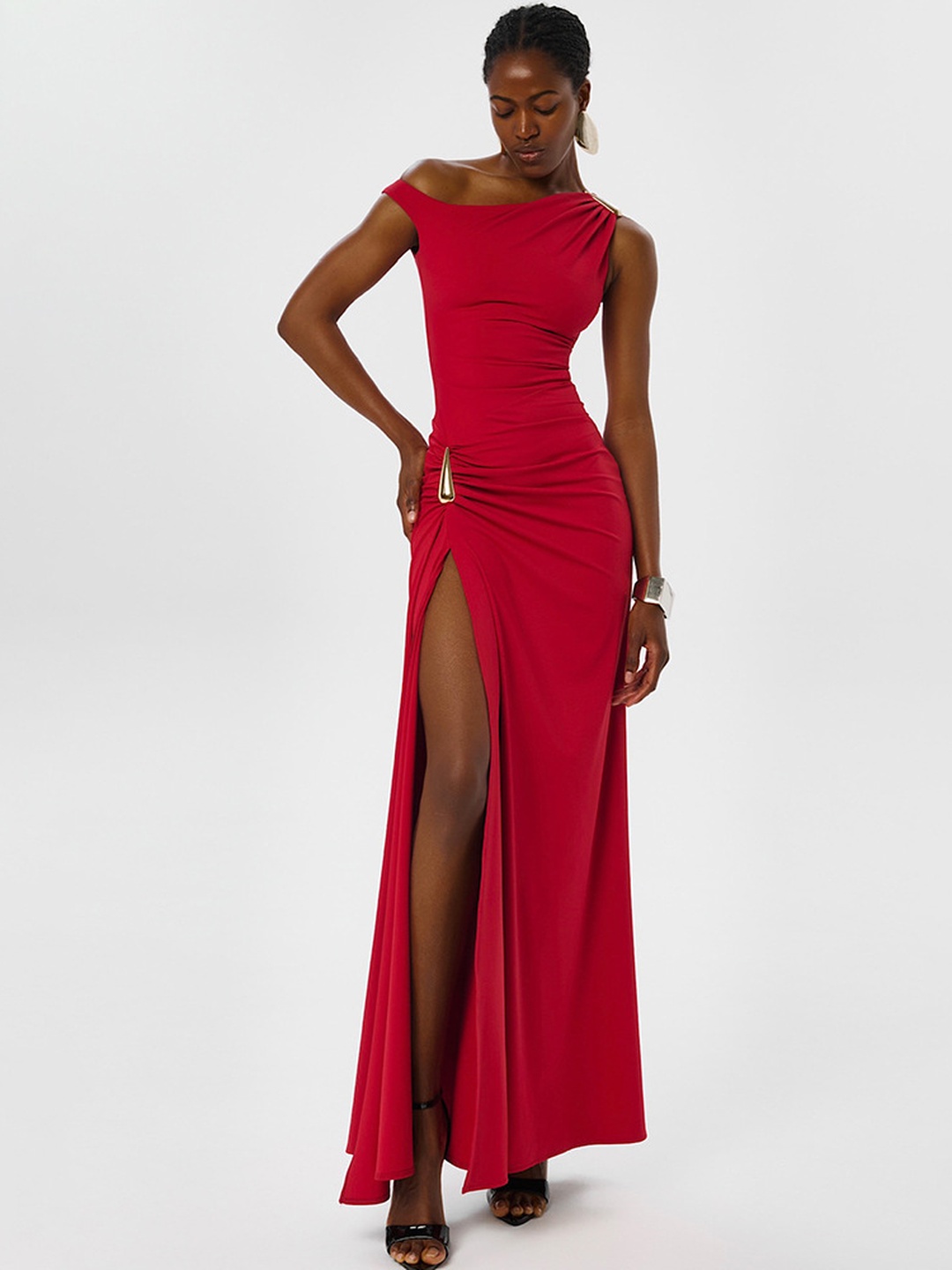 Red Sleeveless Sheath Maxi Dress with Slit