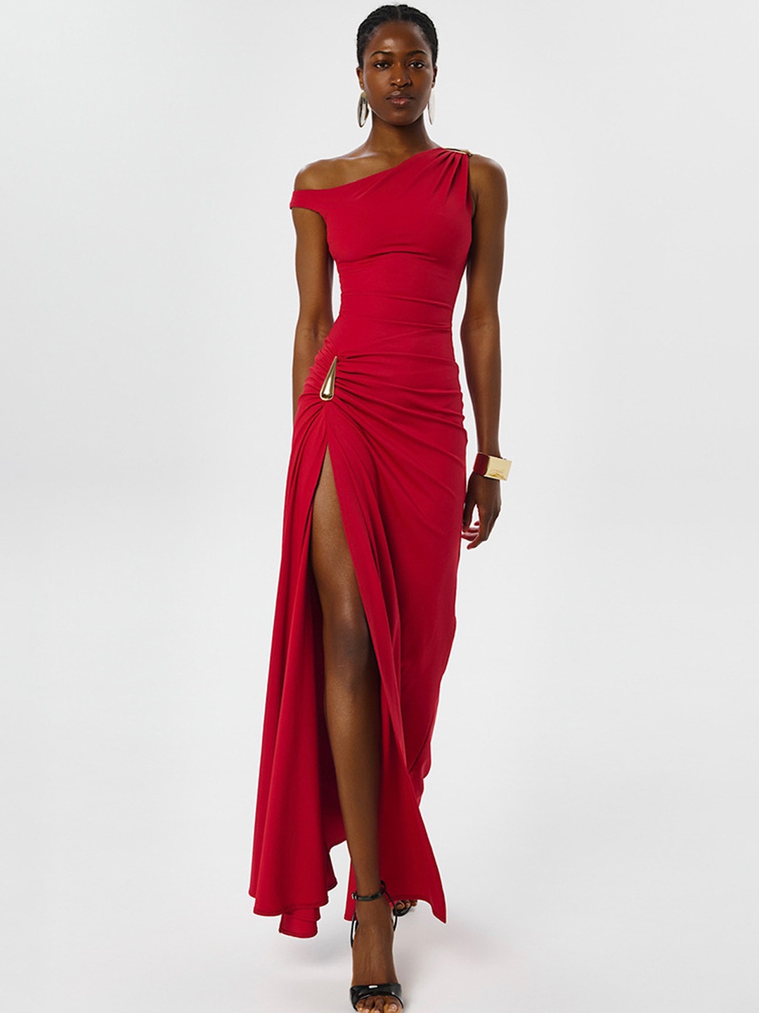 Red Sleeveless Sheath Maxi Dress with Slit