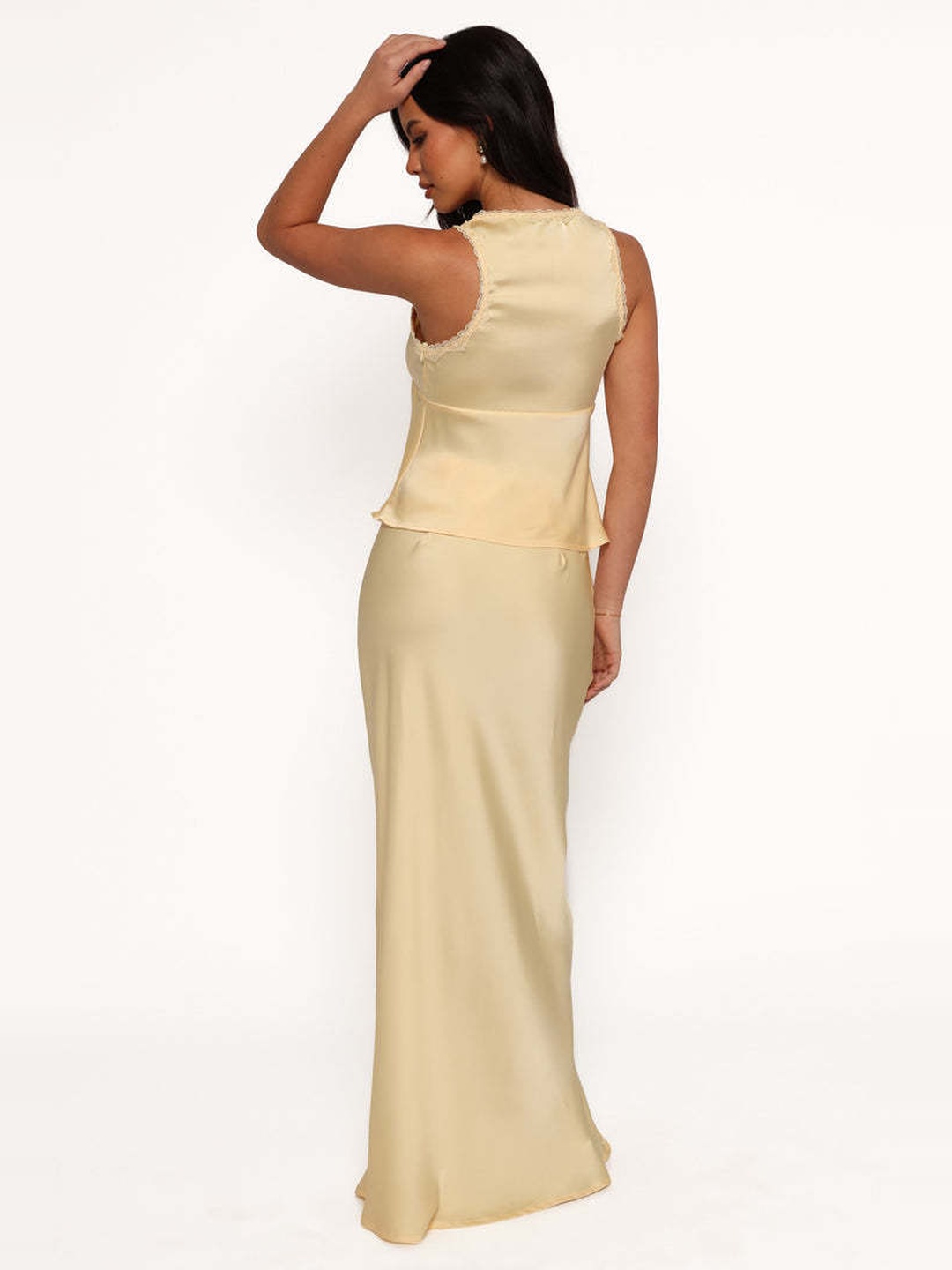 Cream Slip Maxi Dress with Lace Trim