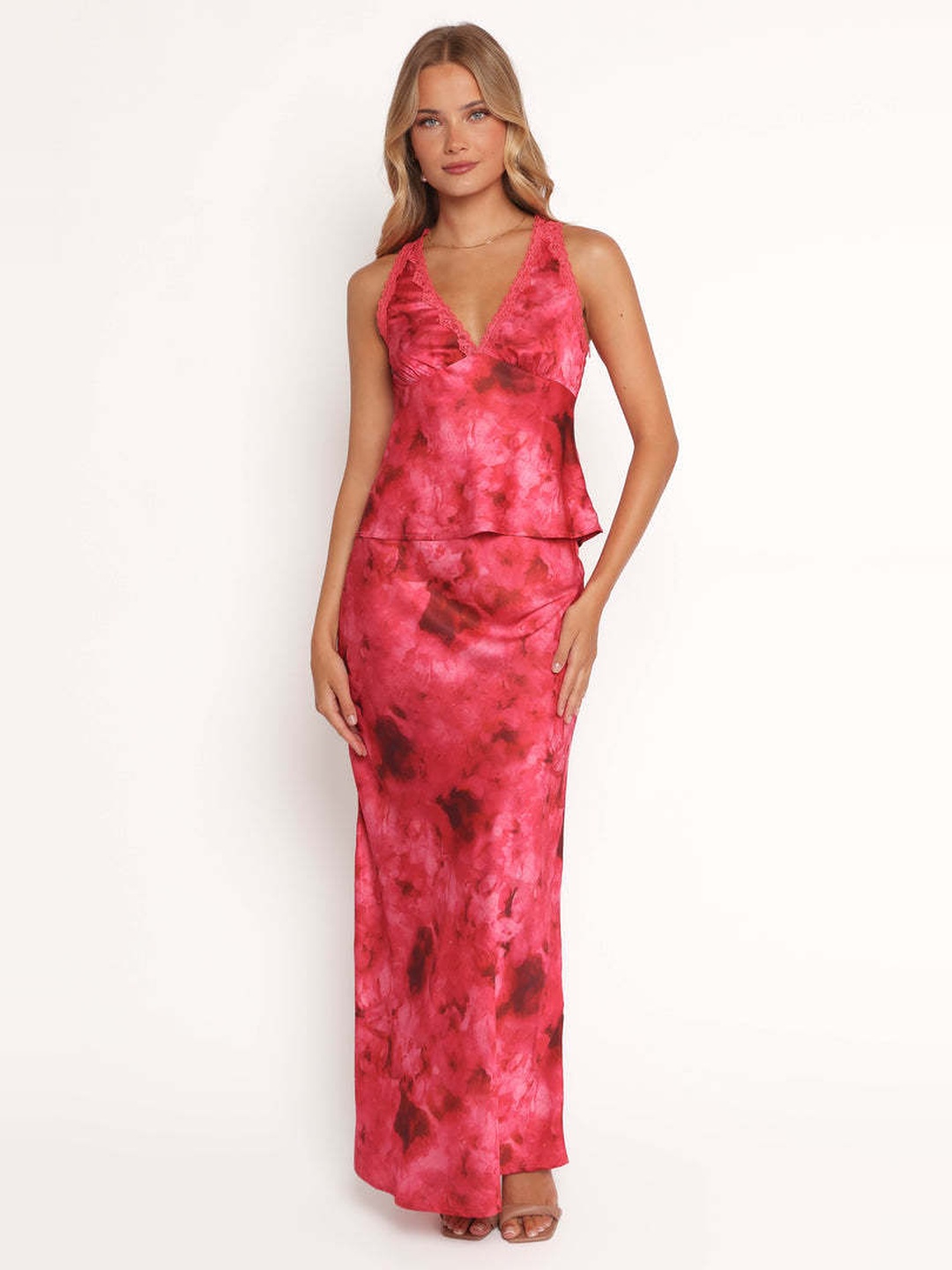 Pink Tie-Dye Sleeveless Slip Maxi Dress