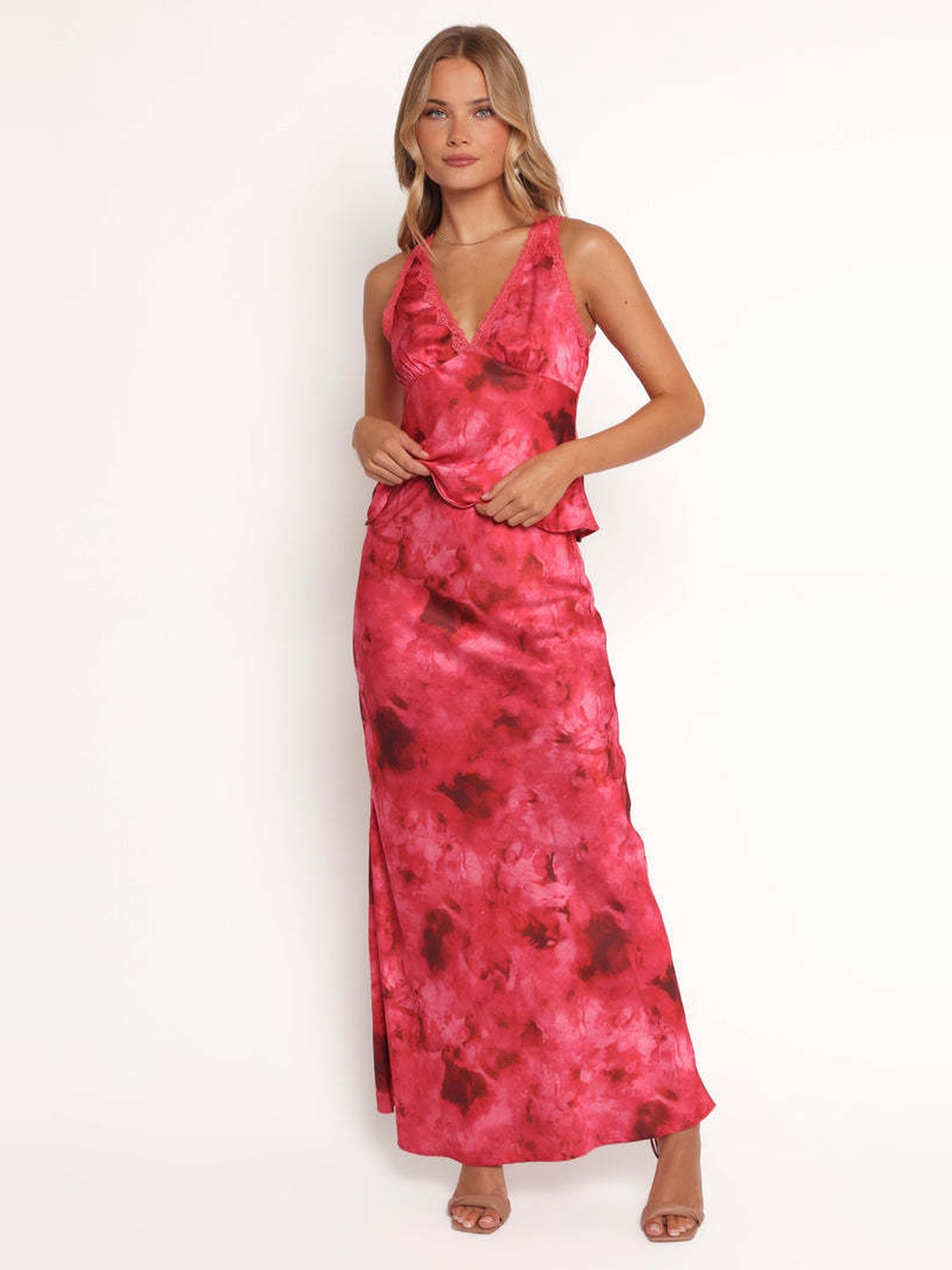 Pink Tie-Dye Sleeveless Slip Maxi Dress