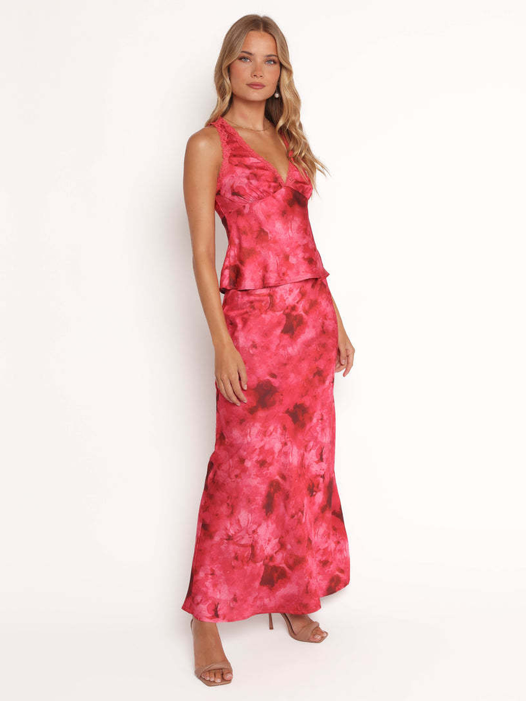Pink Tie-Dye Sleeveless Slip Maxi Dress