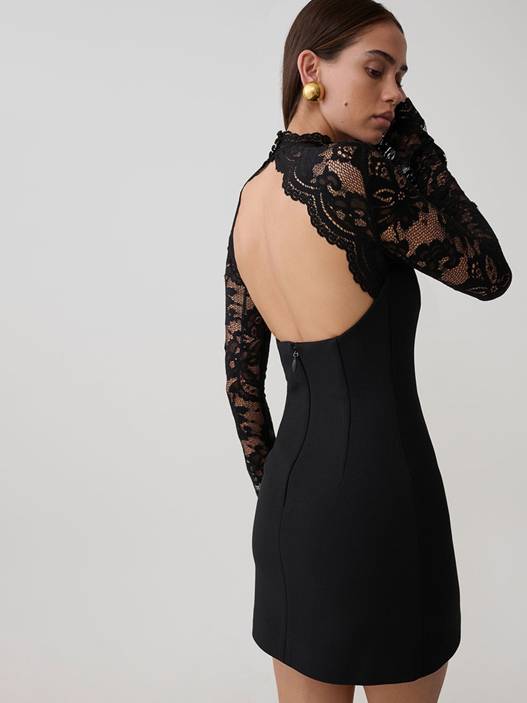 Black Lace Long Sleeve Mini Bodycon Dress