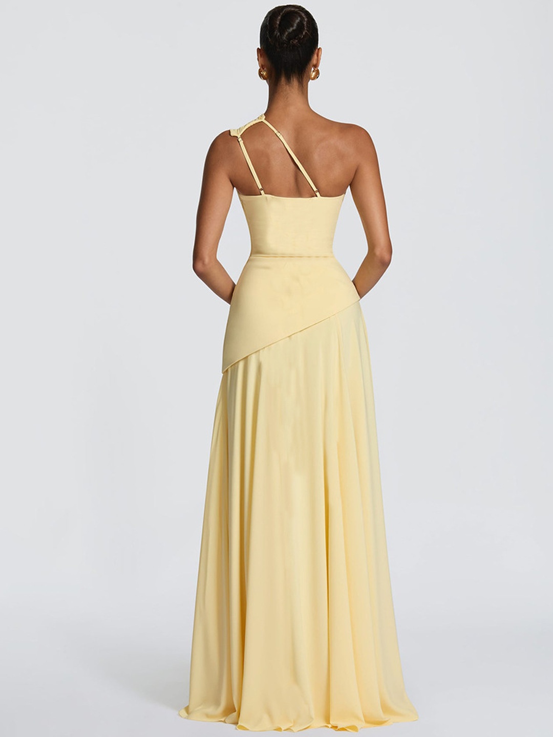 Yellow Sleeveless Maxi Dress with Ruched Bodice