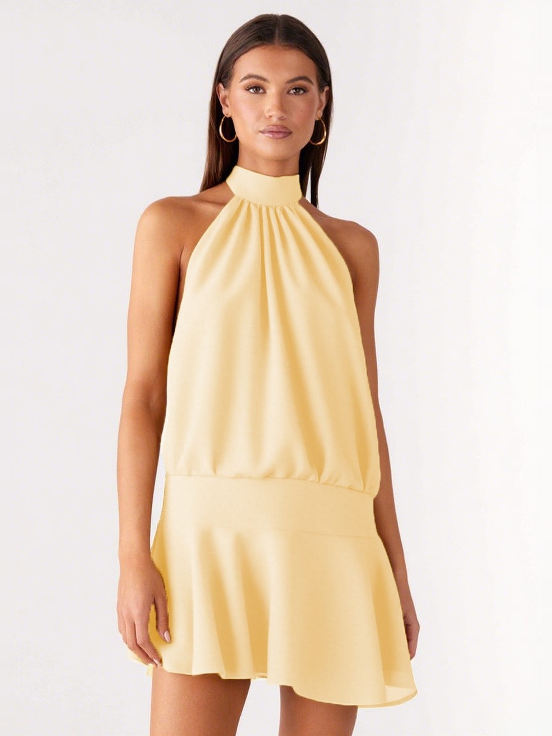 Yellow Halter Neck Mini Dress
