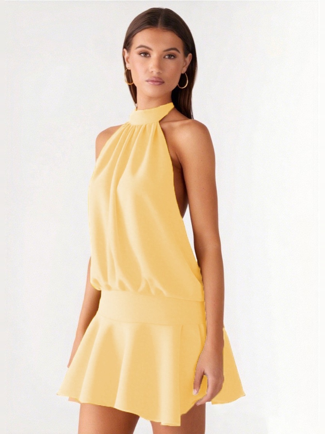 Yellow Halter Neck Mini Dress