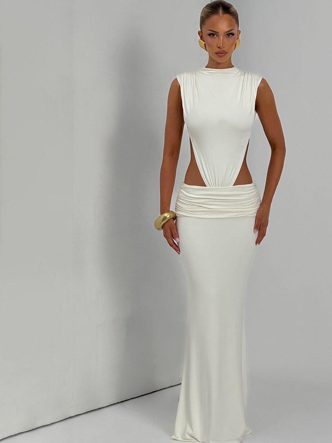 White Bodycon Maxi Dress with Side Cutouts