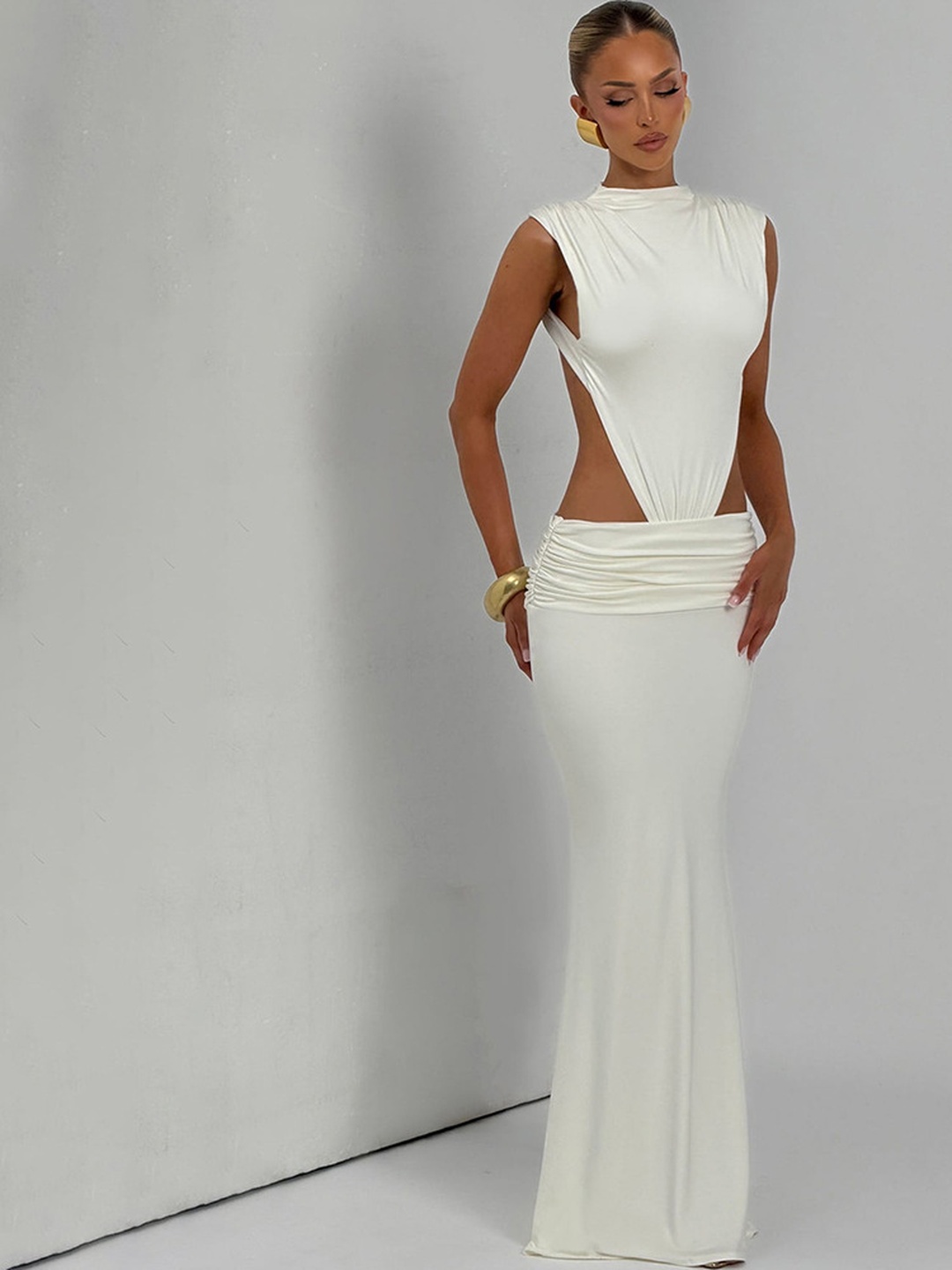 White Bodycon Maxi Dress with Side Cutouts