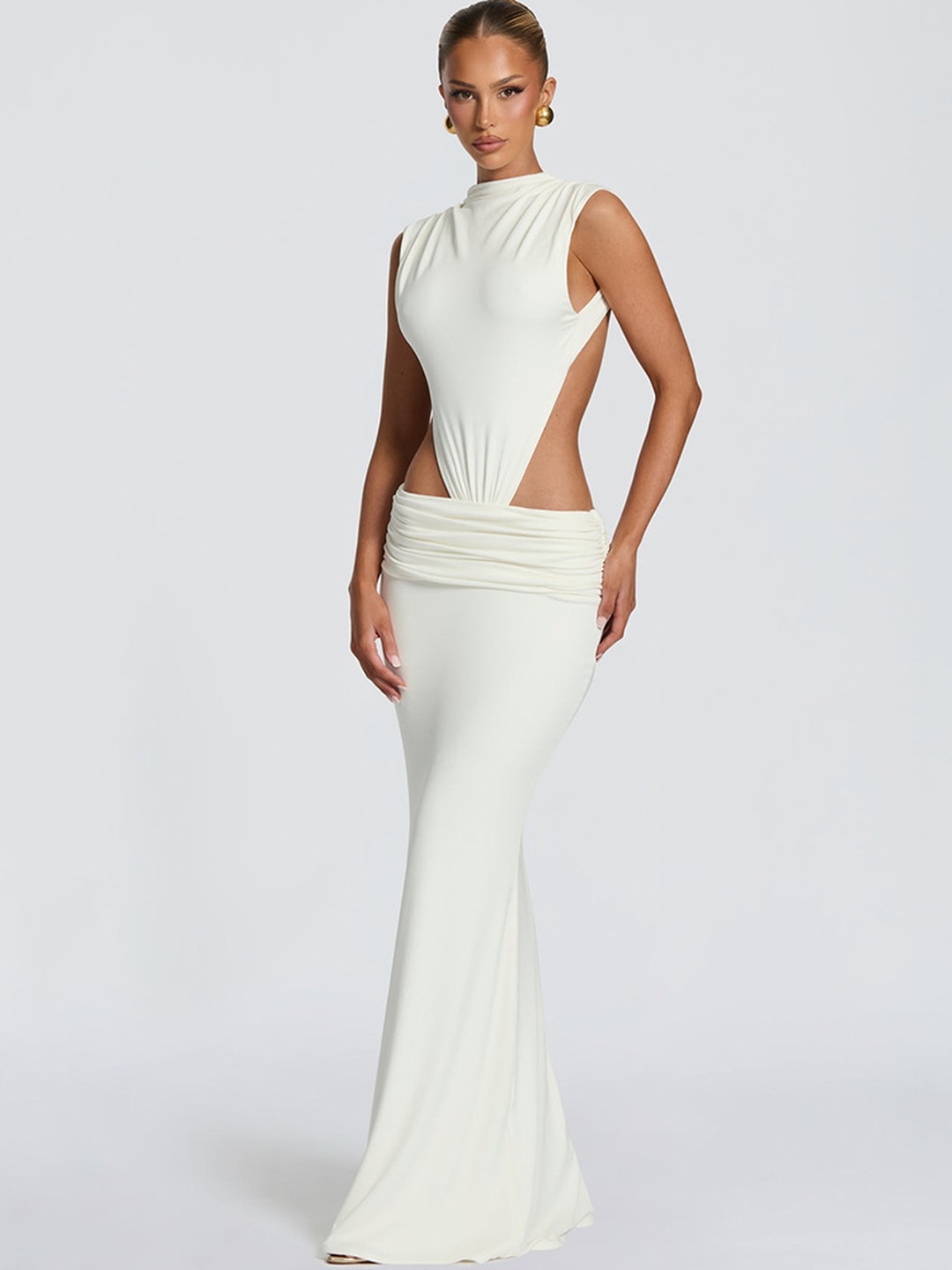 White Bodycon Maxi Dress with Side Cutouts