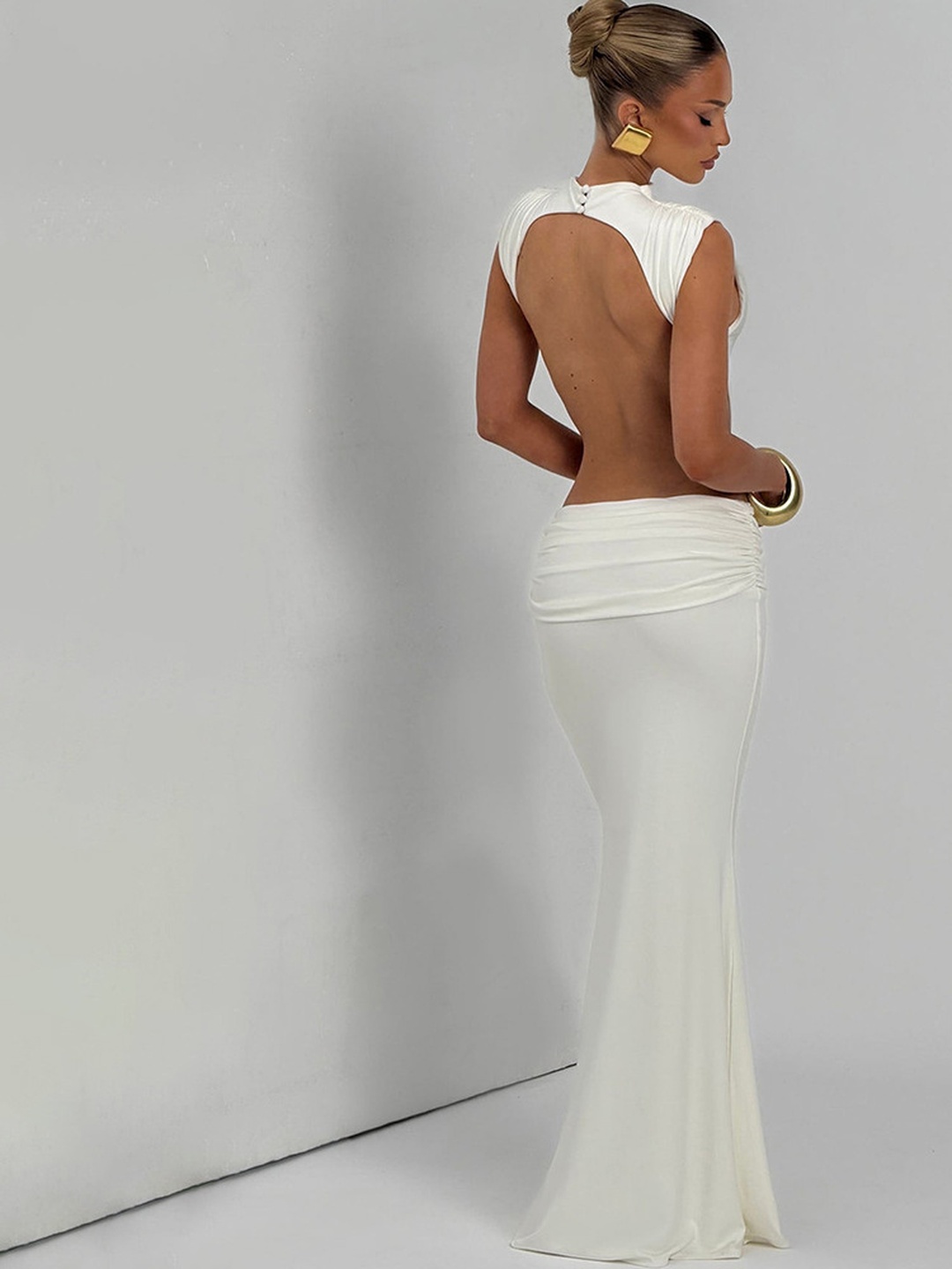 White Bodycon Maxi Dress with Side Cutouts